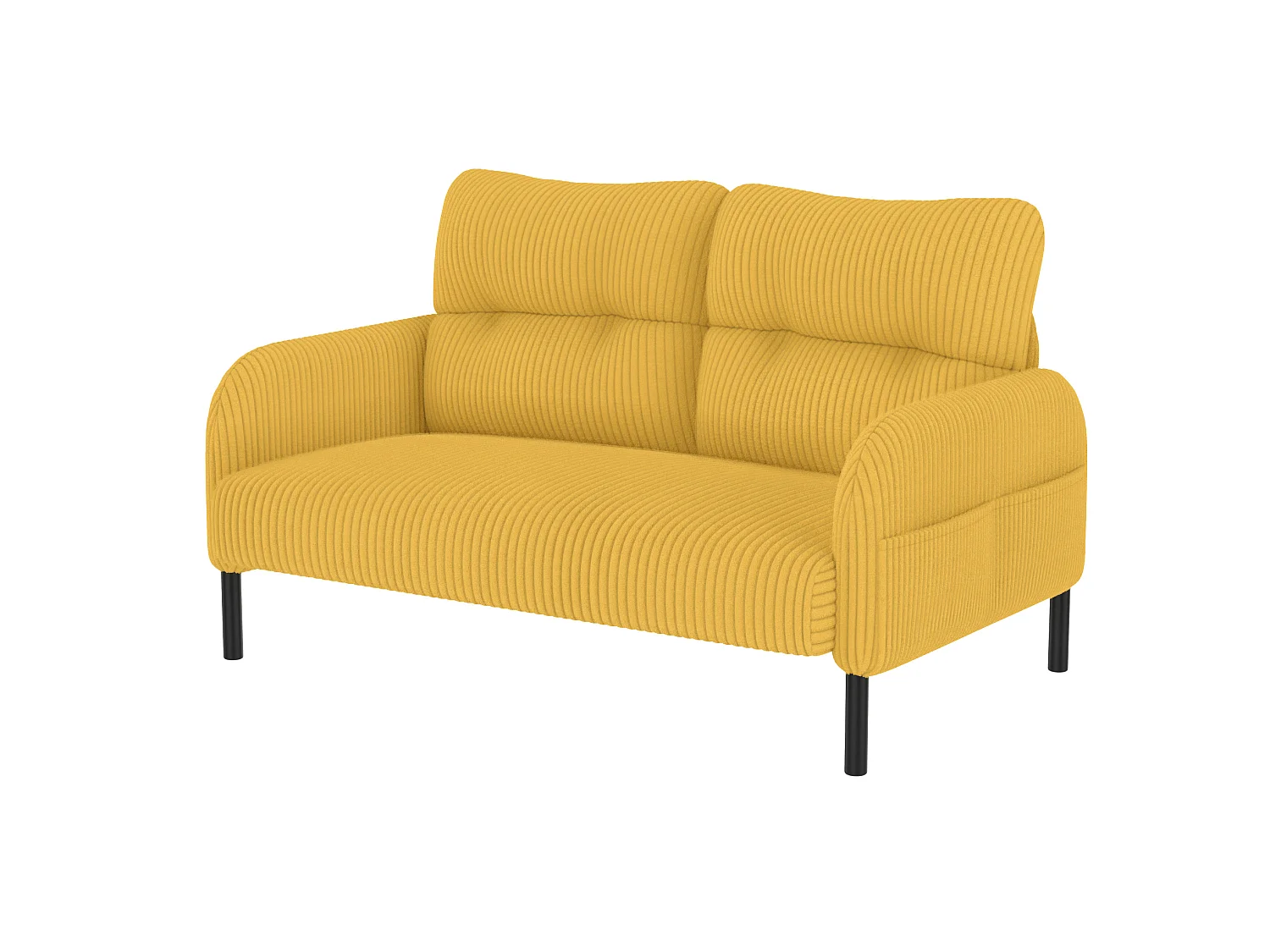 Canapé 2 places et fauteuil en velours côtelé avec pouf - Jaune