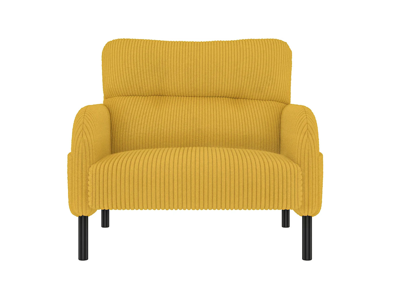 Canapé 2 places et fauteuil en velours côtelé avec pouf - Jaune