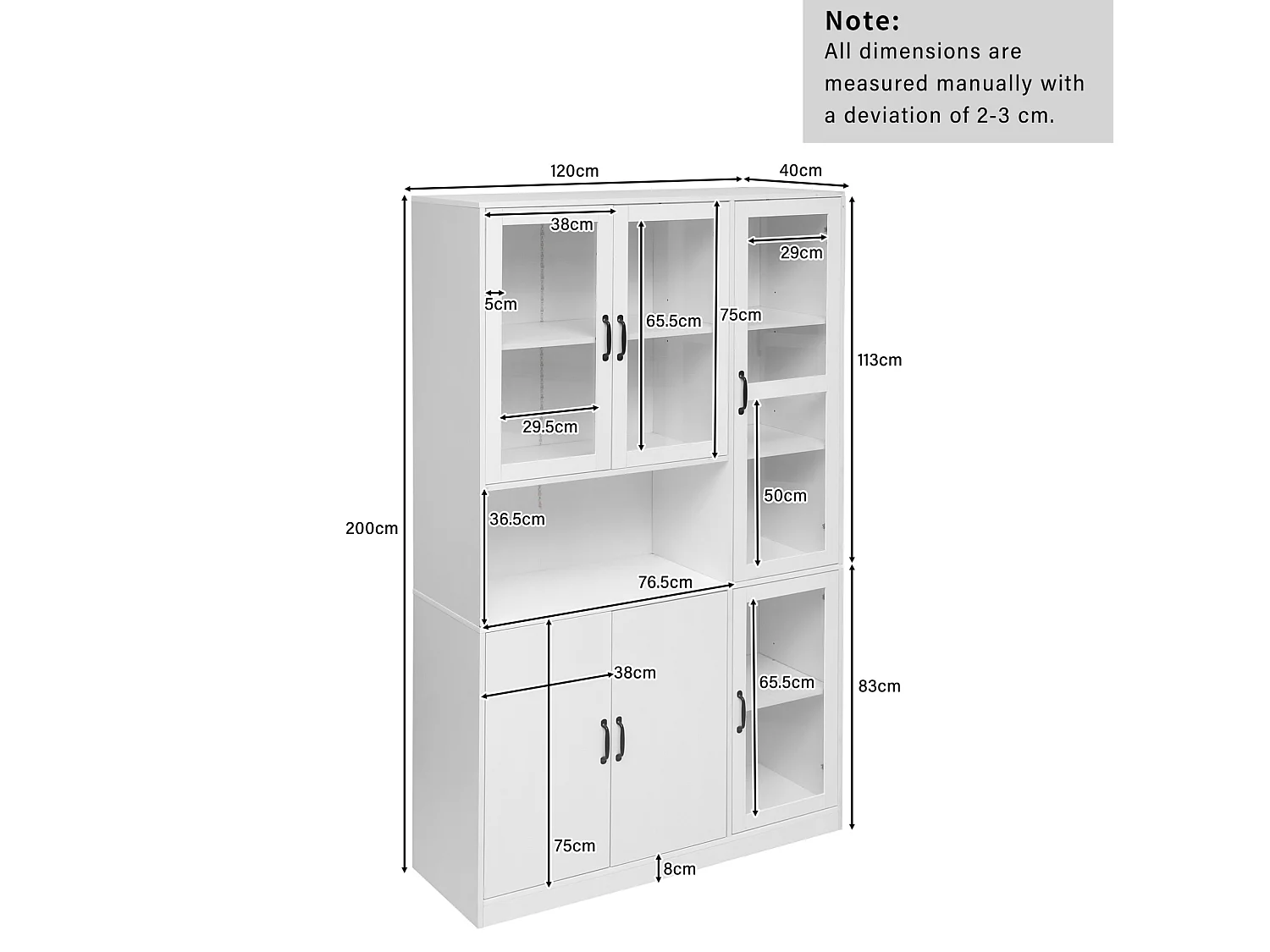 Vitrine blanche avec portes et LED - MDF et verre