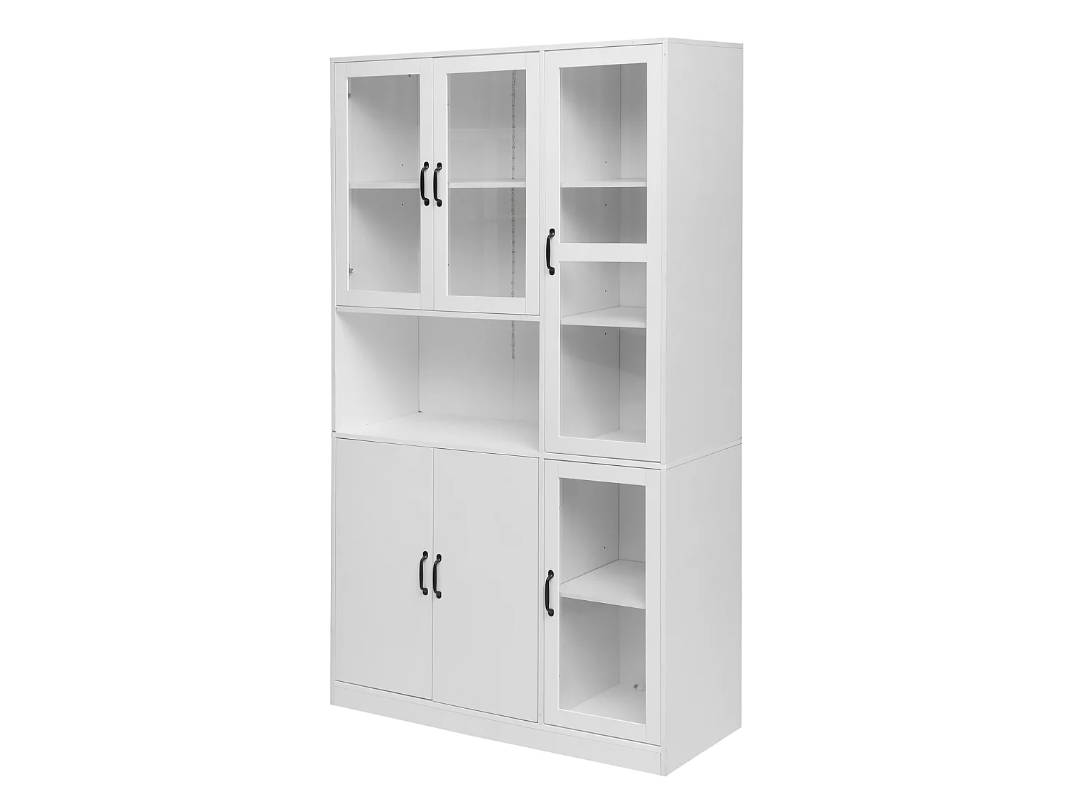 Vitrine blanche avec portes et LED - MDF et verre