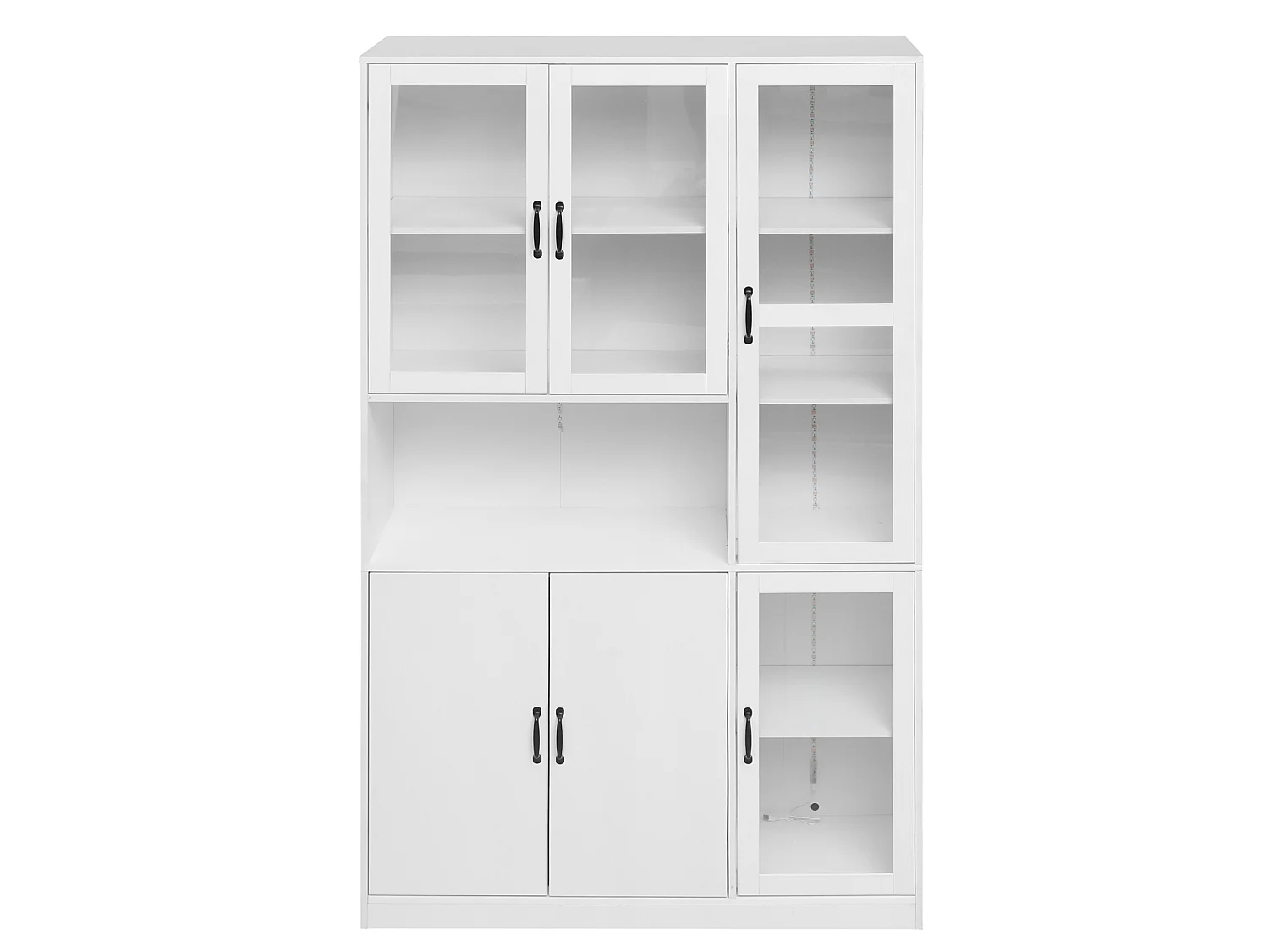 Vitrine blanche avec portes et LED - MDF et verre