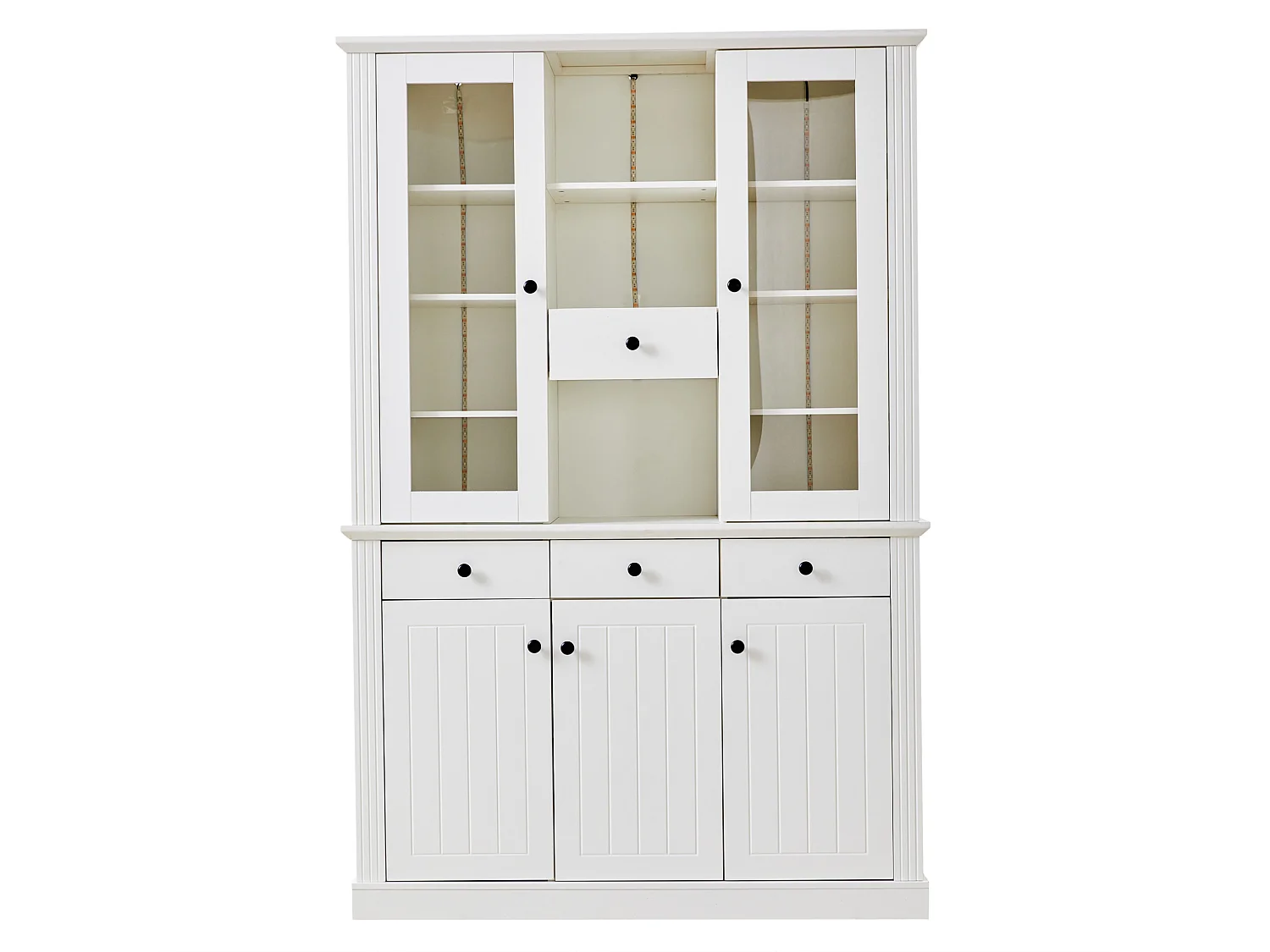 Vitrine avec 4 tiroirs, éclairage LED et 5 portes - Blanc