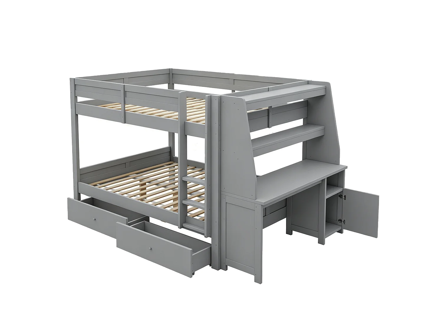 Stapelbed 140 x 200 cm met bureau en 2 lades - Grijze afwerking