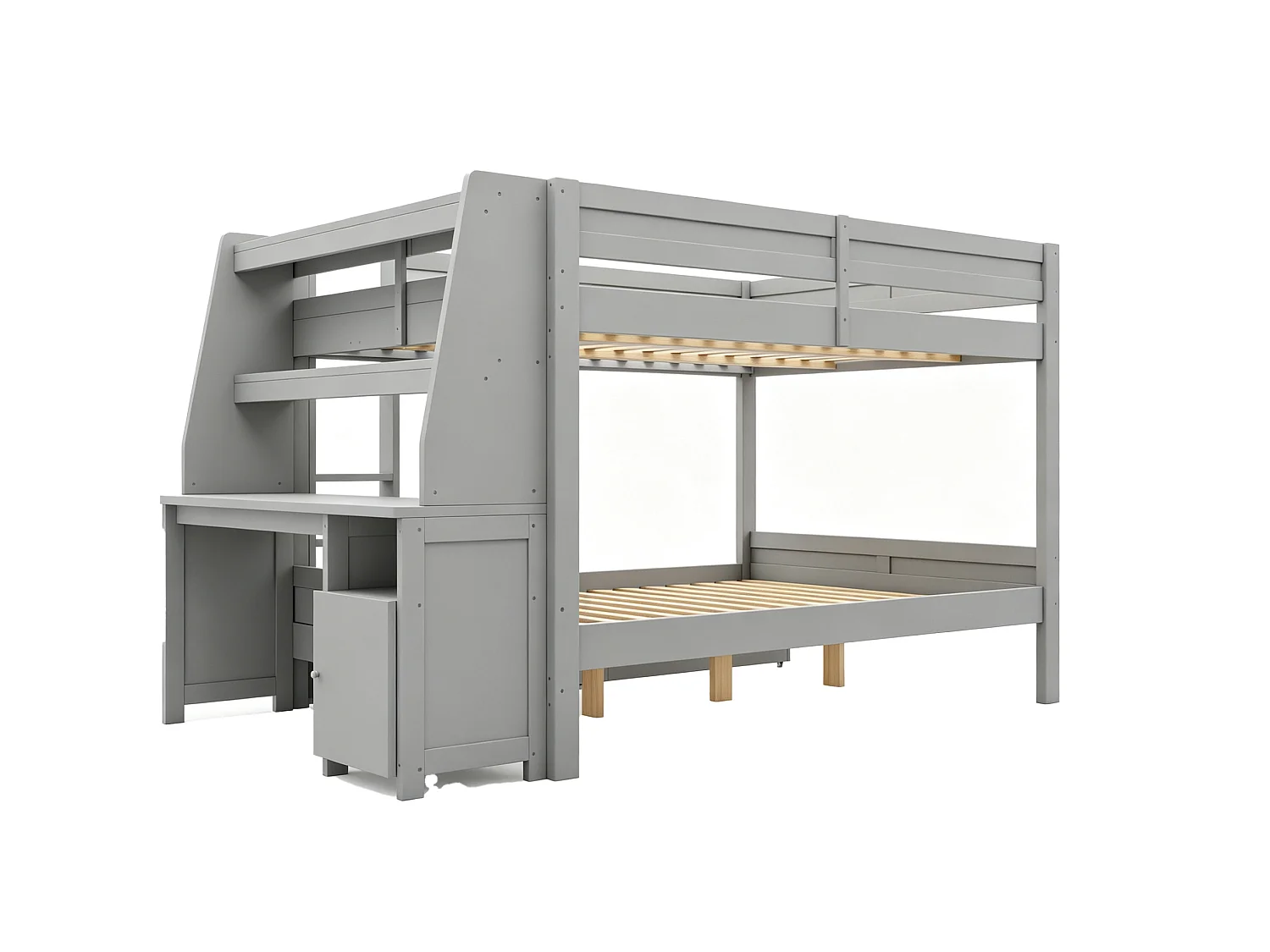 Stapelbed 140 x 200 cm met bureau en 2 lades - Grijze afwerking