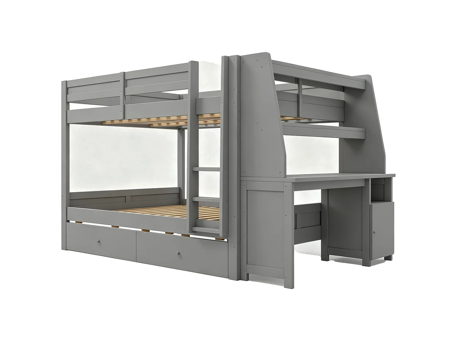 Stapelbed 140 x 200 cm met bureau en 2 lades - Grijze afwerking