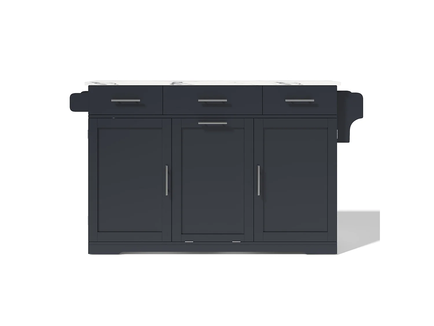 Verrijdbaar keukeneiland met 3 lades, stopcontact en afvalbak - Grijs 136 × 50 (75) × 92 cm