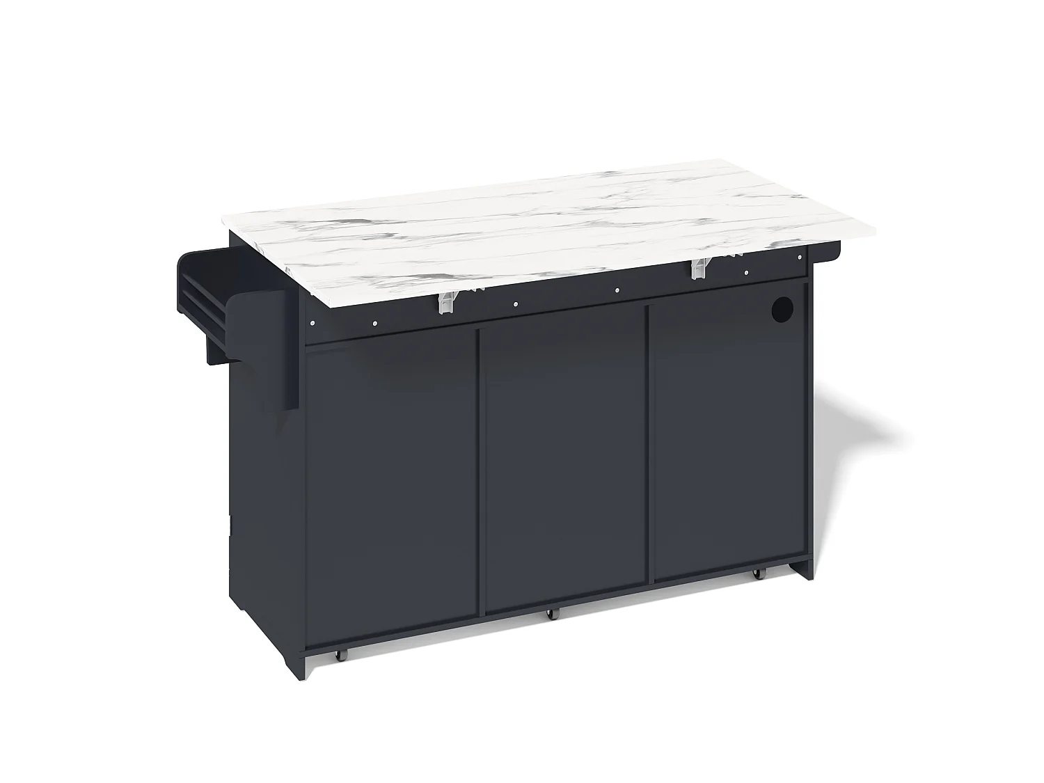 Verrijdbaar keukeneiland met 3 lades, stopcontact en afvalbak - Grijs 136 × 50 (75) × 92 cm