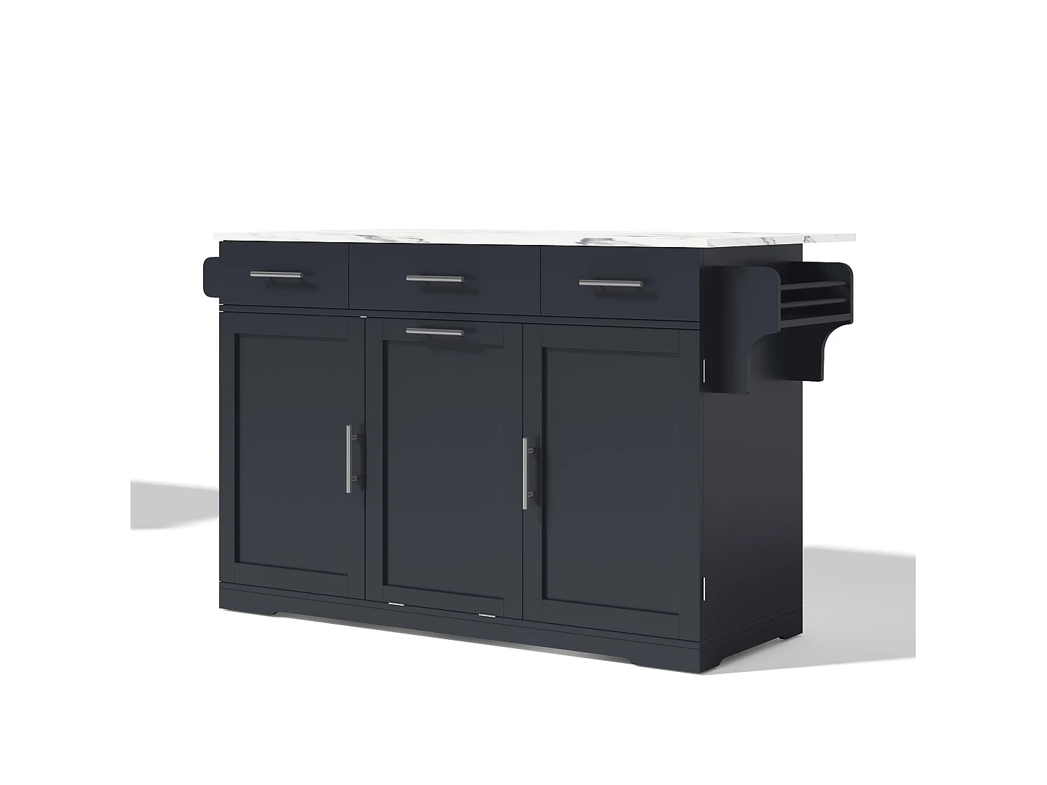 Verrijdbaar keukeneiland met 3 lades, stopcontact en afvalbak - Grijs 136 × 50 (75) × 92 cm