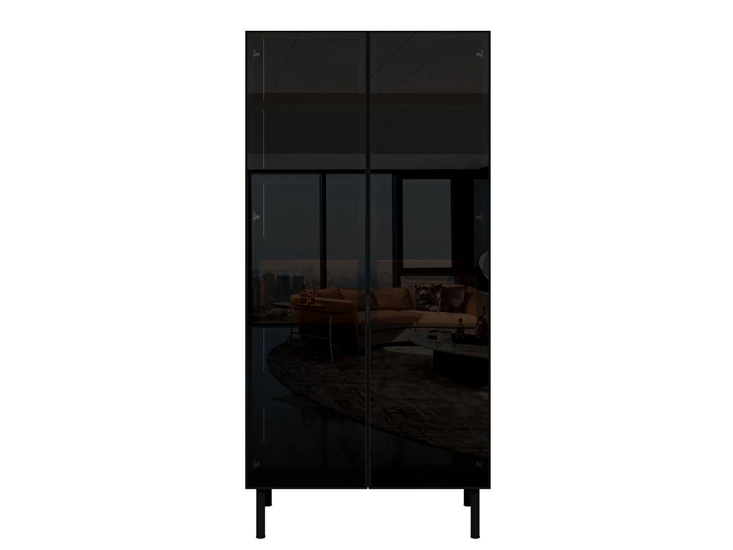 Vetrina con ante in vetro, illuminazione a LED e 2 cassetti - Nero