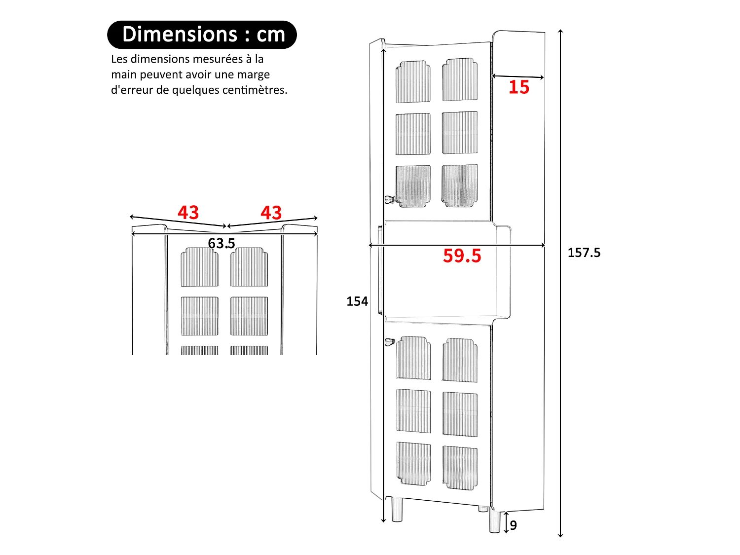 Vitrine d'angle avec éclairage LED et 2 portes - Noir