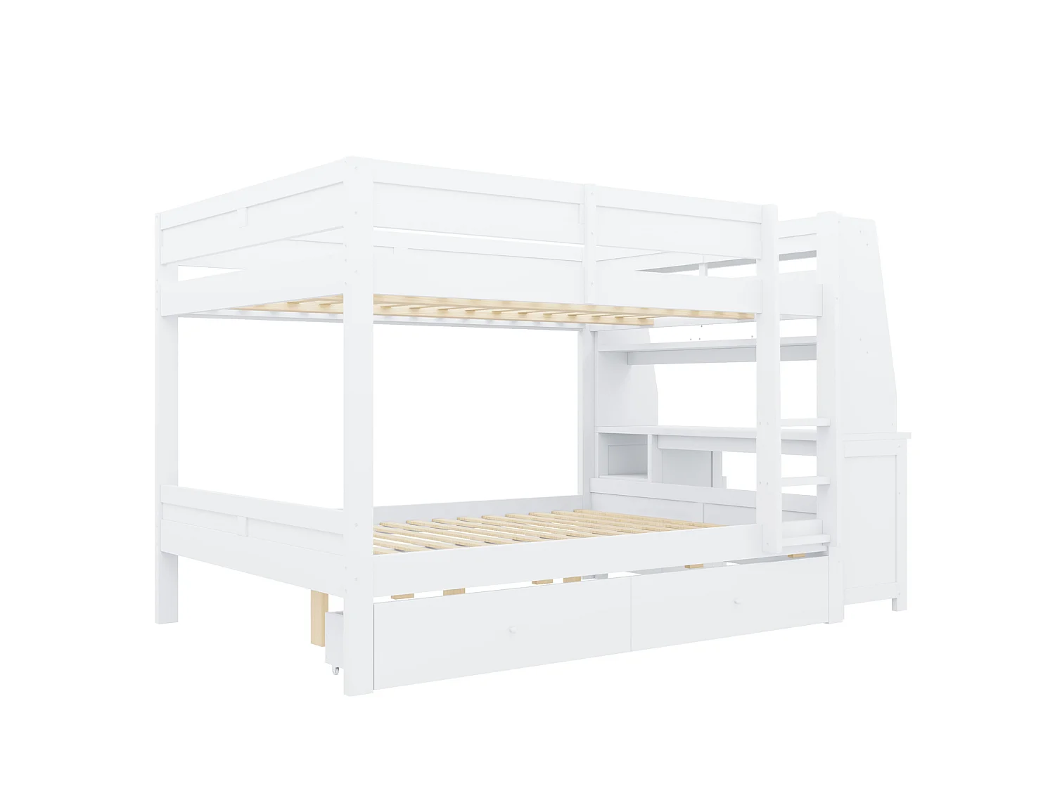 Lit superposé 140 x 200 cm avec bureau et 2 tiroirs - Banc