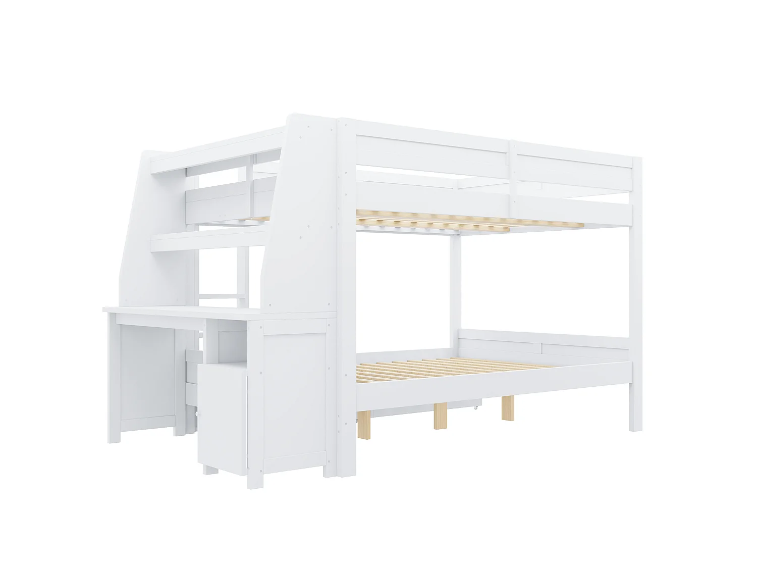 Lit superposé 140 x 200 cm avec bureau et 2 tiroirs - Banc