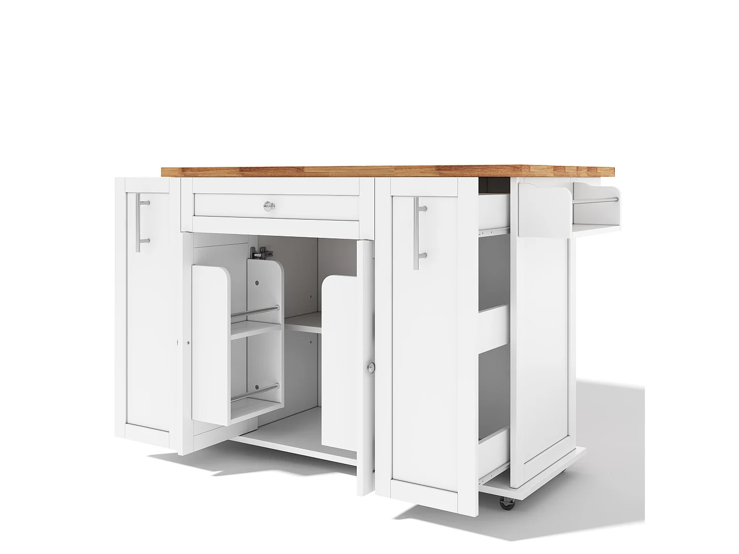 Îlot de cuisine mobile avec 3 tiroirs, 2 portes - Blanc 120 × 45 (70) × 87 cm