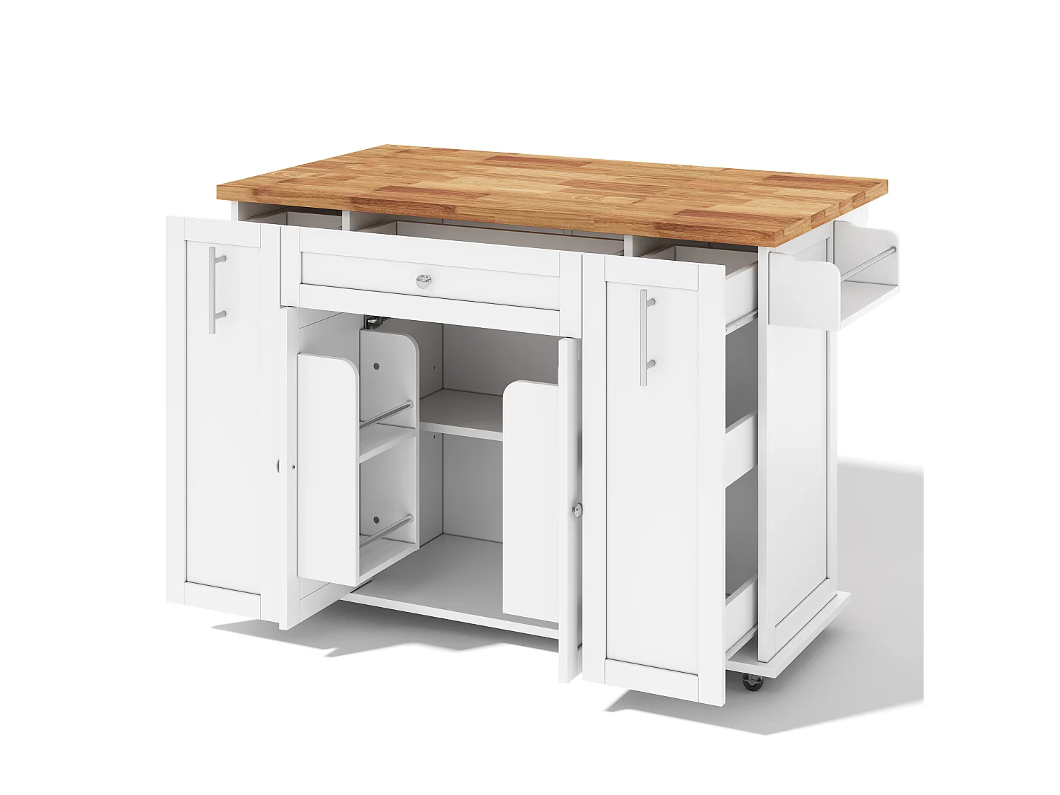 Îlot de cuisine mobile avec 3 tiroirs, 2 portes - Blanc 120 × 45 (70) × 87 cm