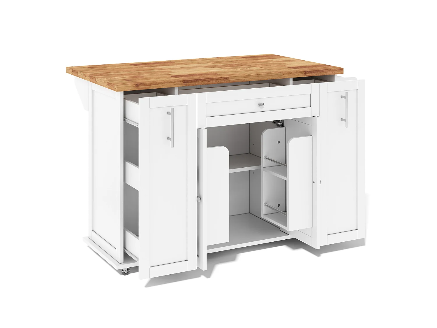 Îlot de cuisine mobile avec 3 tiroirs, 2 portes - Blanc 120 × 45 (70) × 87 cm