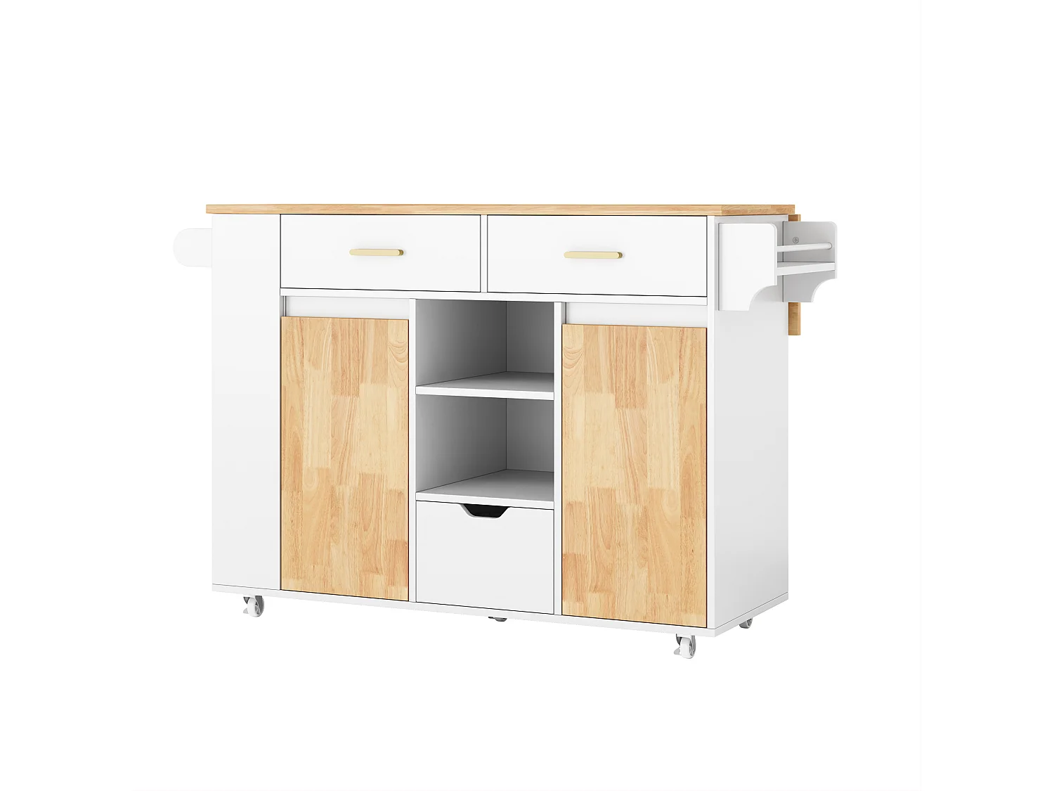 Îlot de cuisine mobile avec étagère à épices à 3 niveaux et 3 tiroirs - Blanc