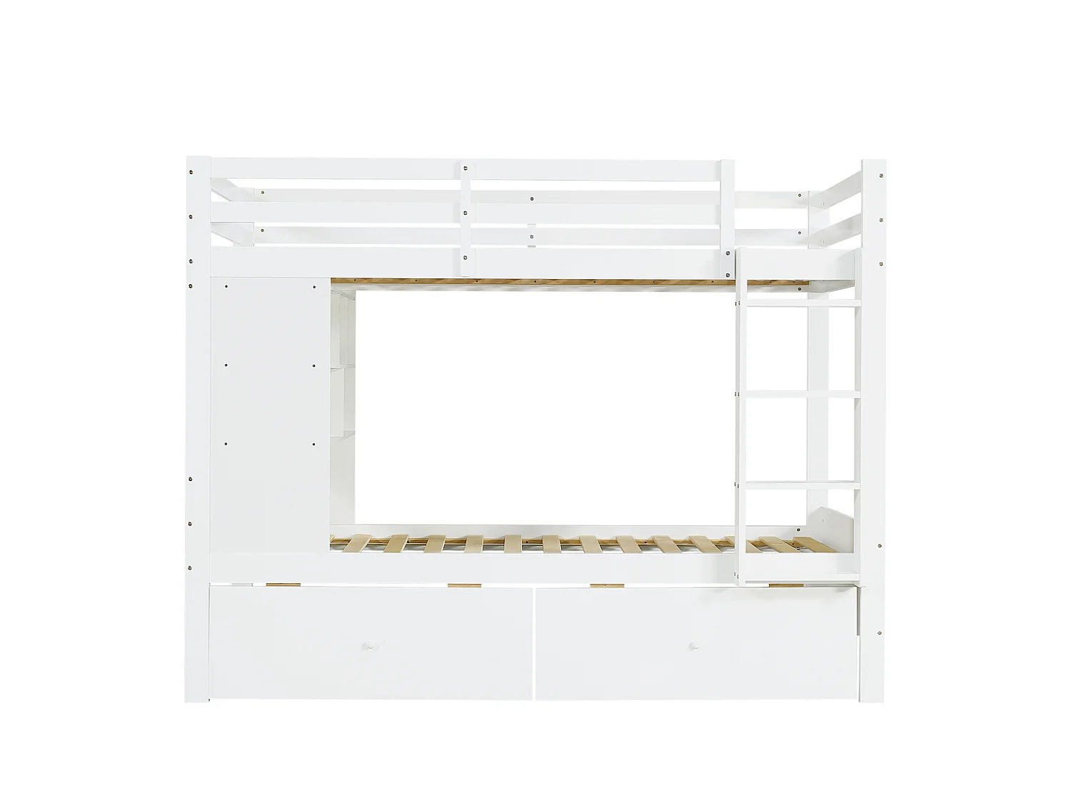 Lit superposé blanc 90x200 cm avec 2 tiroirs et étagère