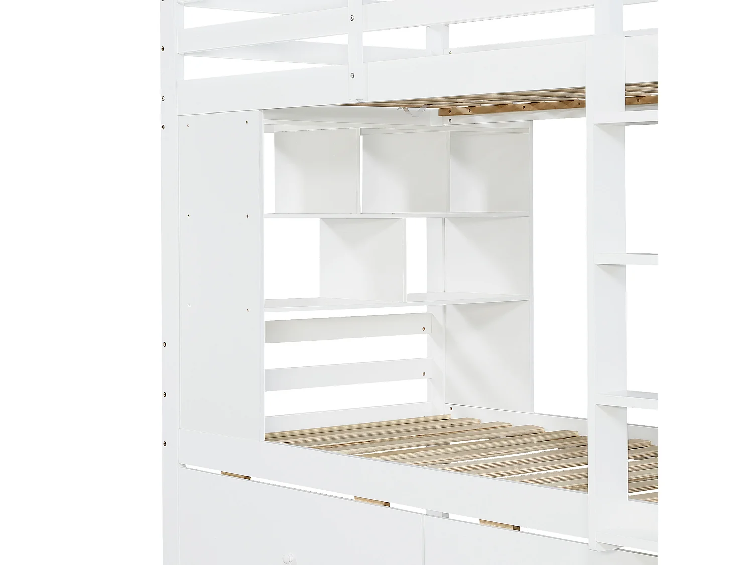 Lit superposé blanc 90x200 cm avec 2 tiroirs et étagère