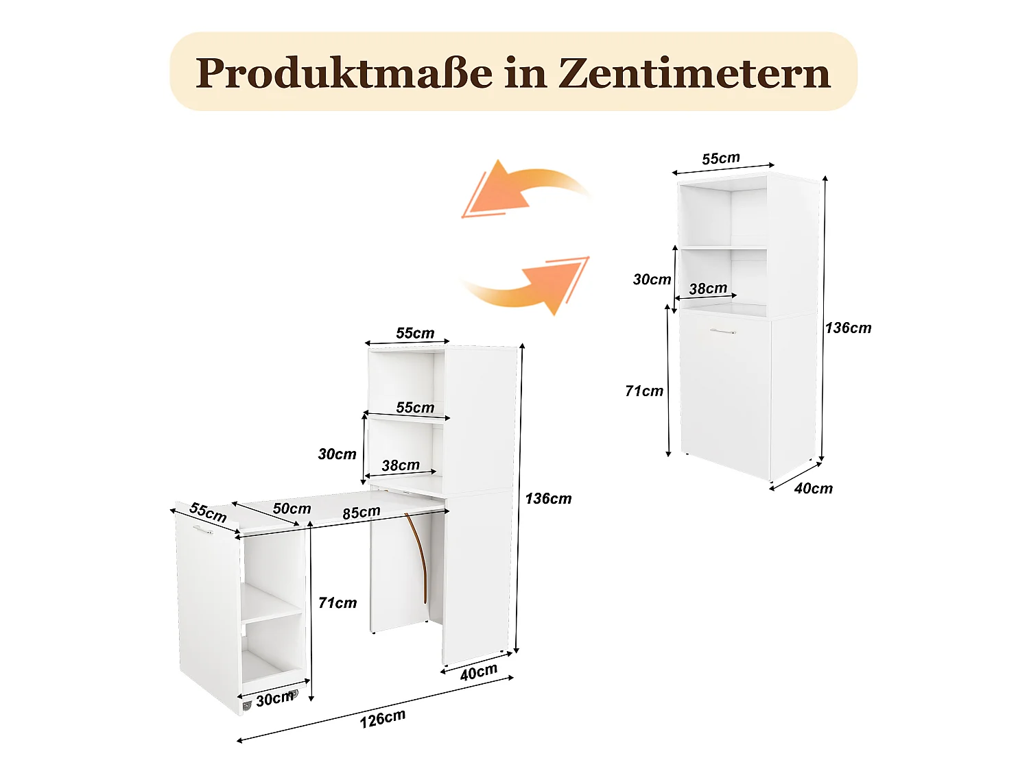 Escritorio extensible con almacenamiento y estantes ajustables - Blanco