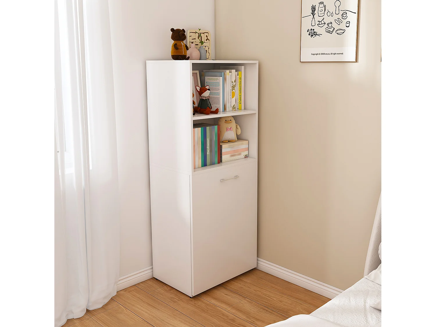 Escritorio extensible con almacenamiento y estantes ajustables - Blanco