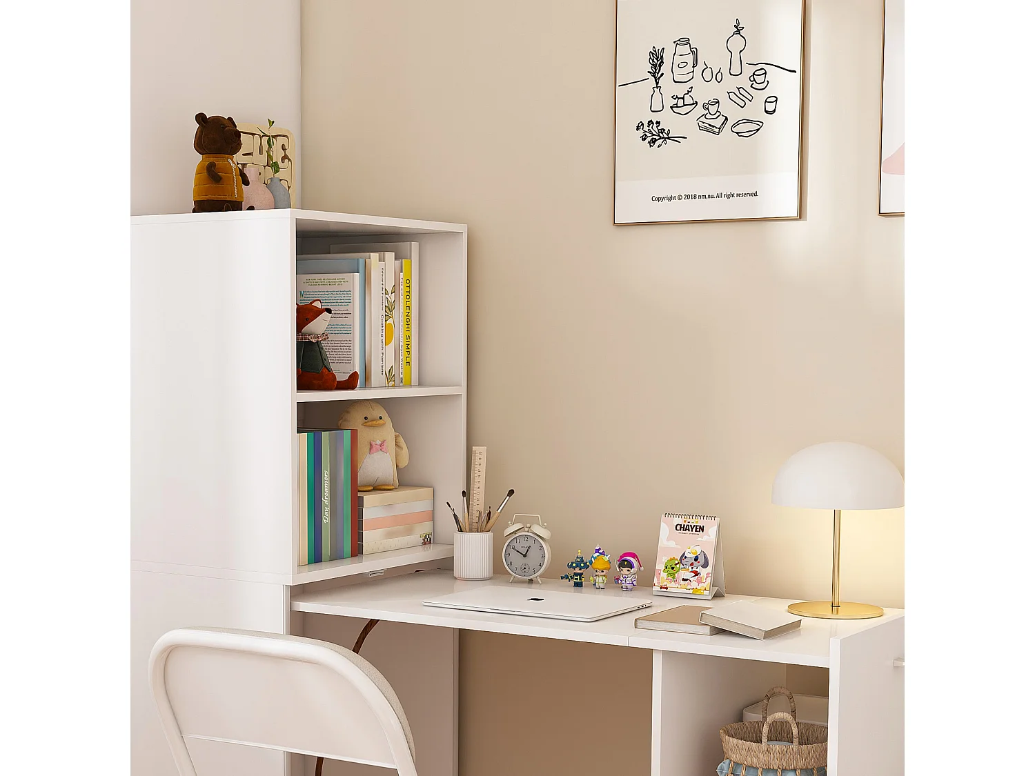 Escritorio extensible con almacenamiento y estantes ajustables - Blanco