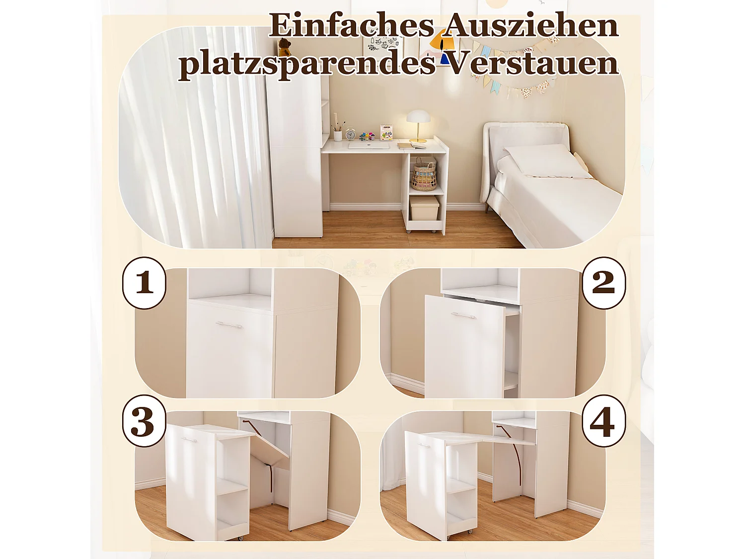 Escritorio extensible con almacenamiento y estantes ajustables - Blanco