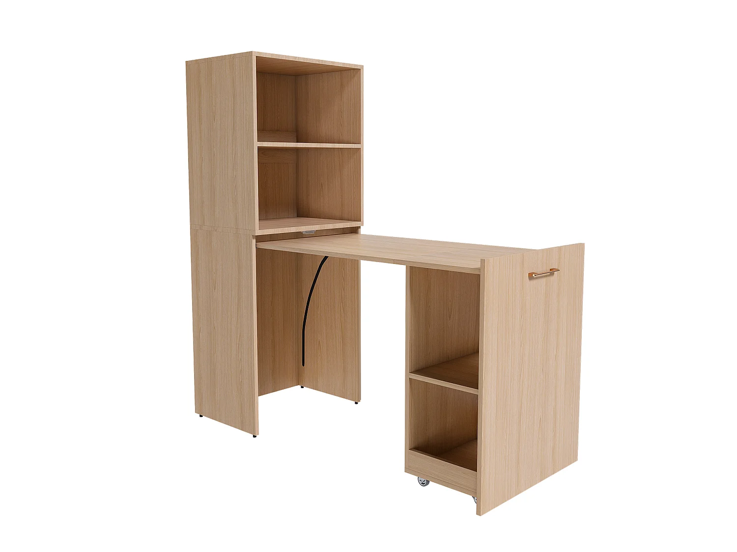Escritorio extensible con almacenamiento y estantes ajustables - Natural claro