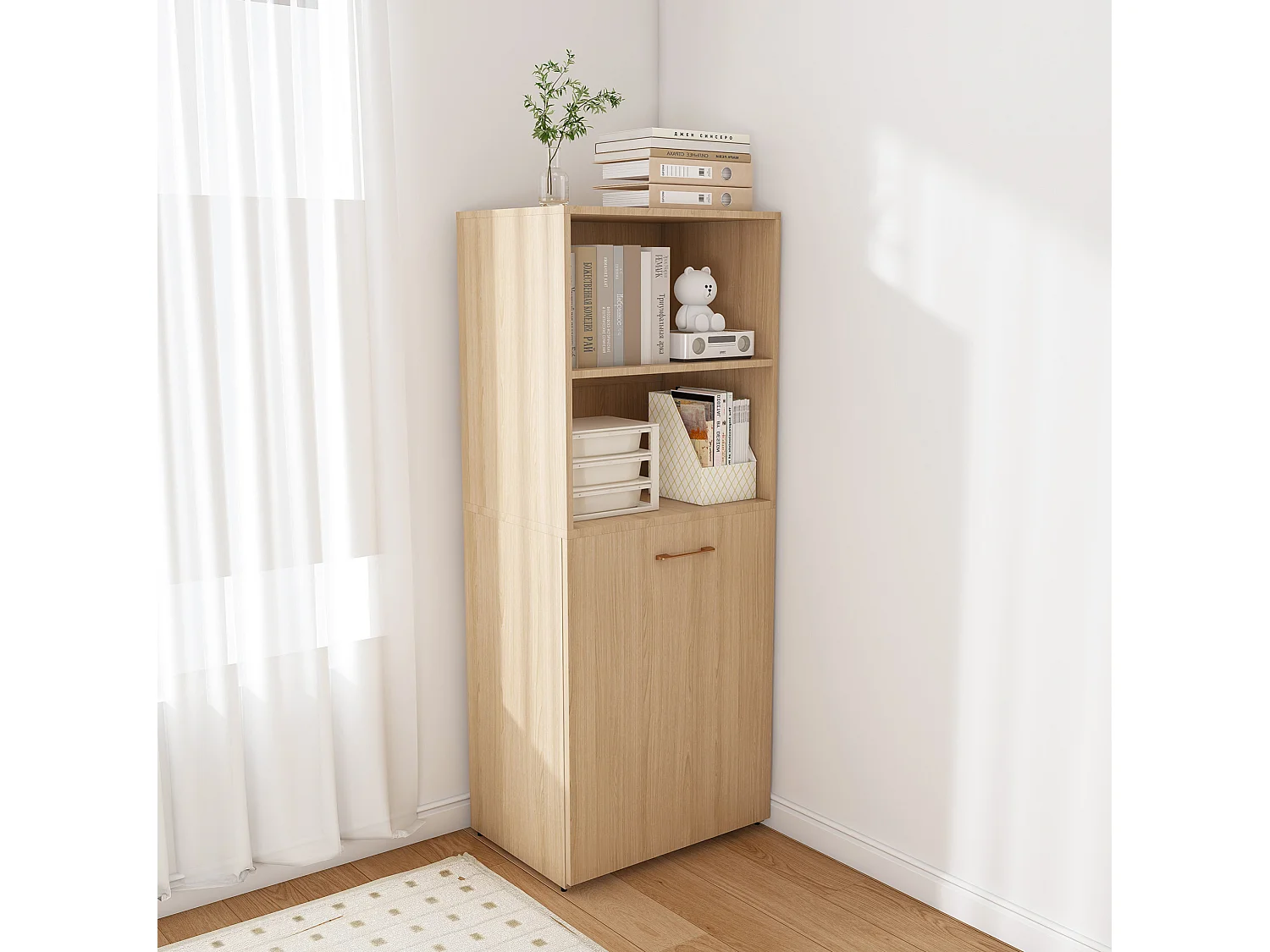 Escritorio extensible con almacenamiento y estantes ajustables - Natural claro
