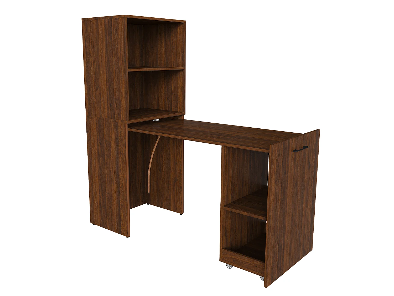Escritorio extensible con almacenamiento y estantes ajustables - Marrón