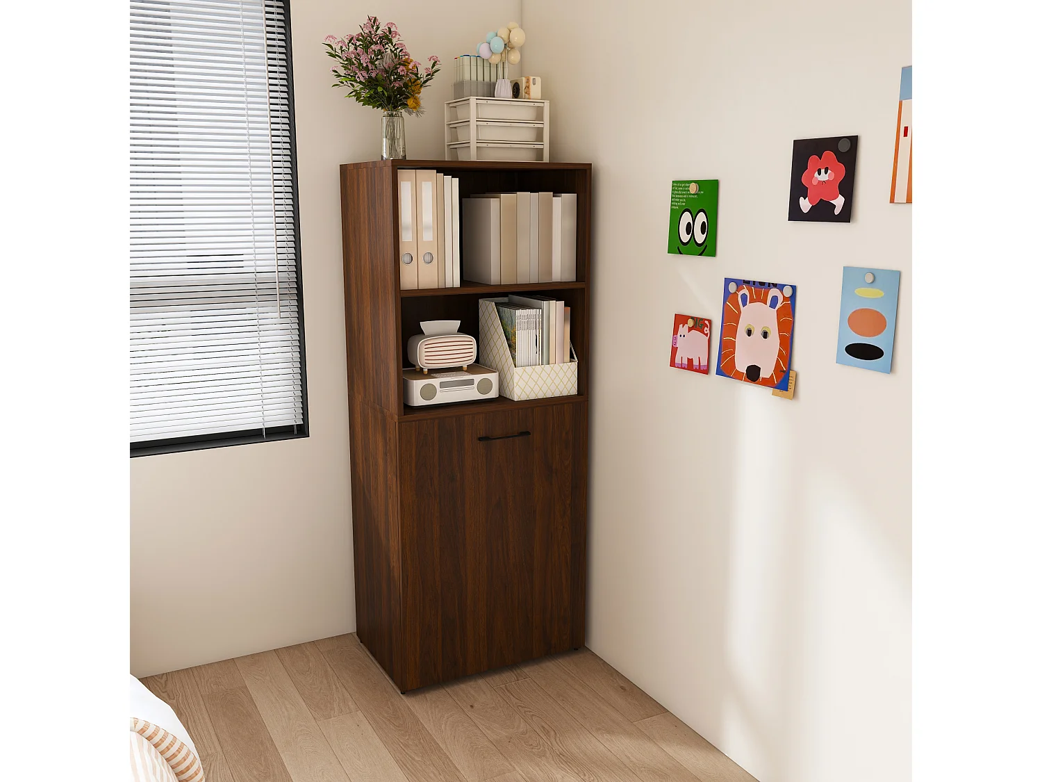 Escritorio extensible con almacenamiento y estantes ajustables - Marrón