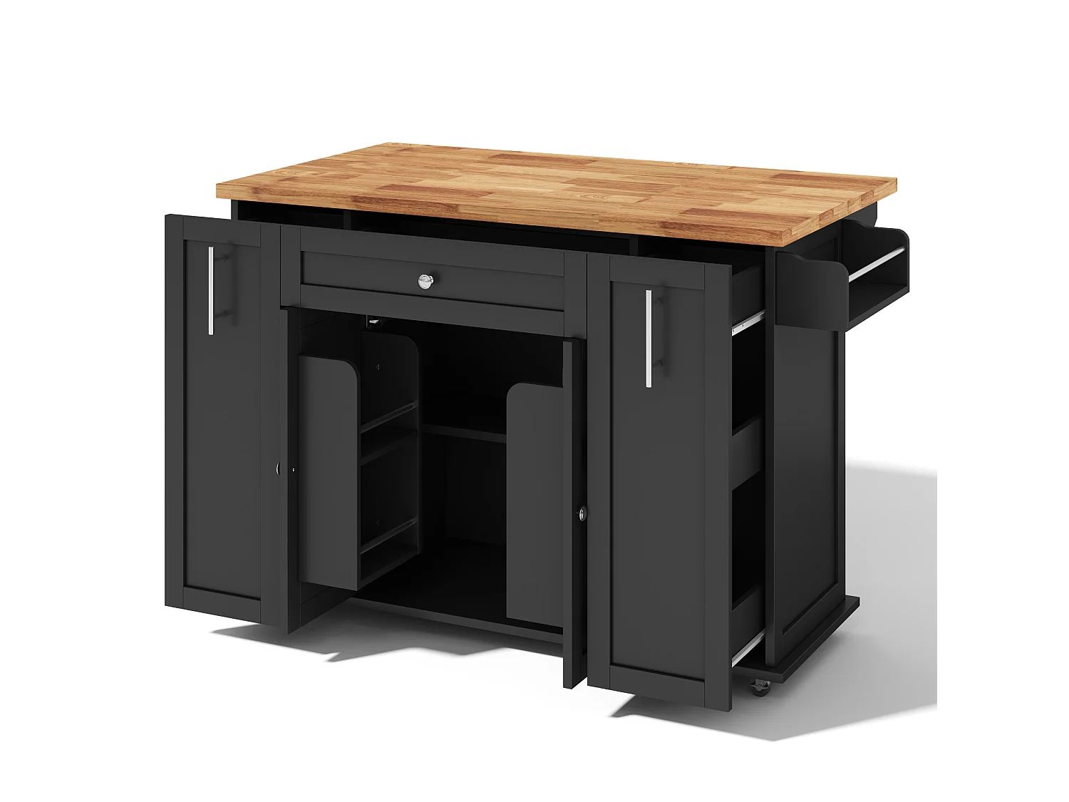 Îlot de cuisine mobile avec 3 tiroirs, 2 portes - Noir 120 × 45 (70) × 87 cm