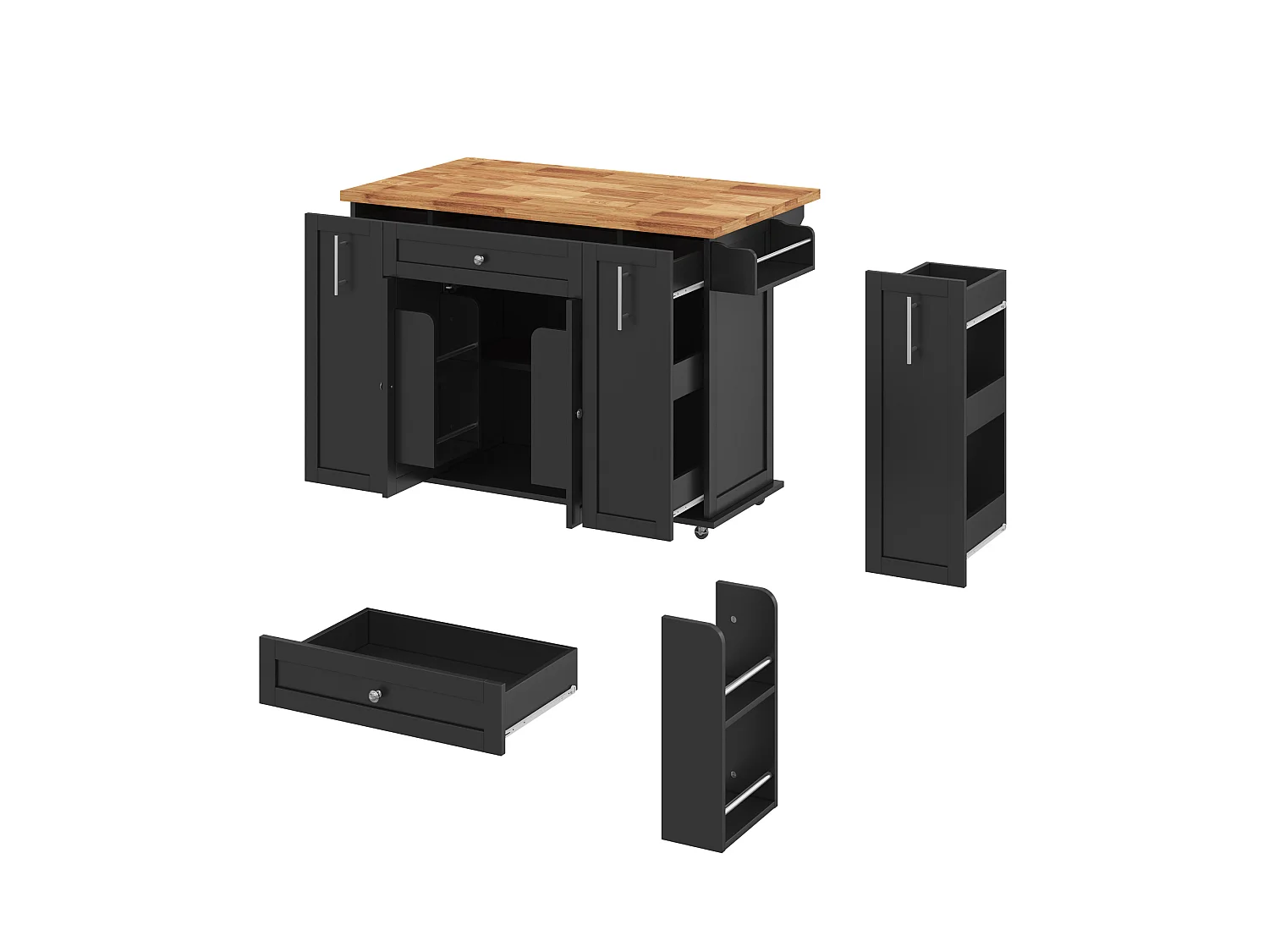 Îlot de cuisine mobile avec 3 tiroirs, 2 portes - Noir 120 × 45 (70) × 87 cm