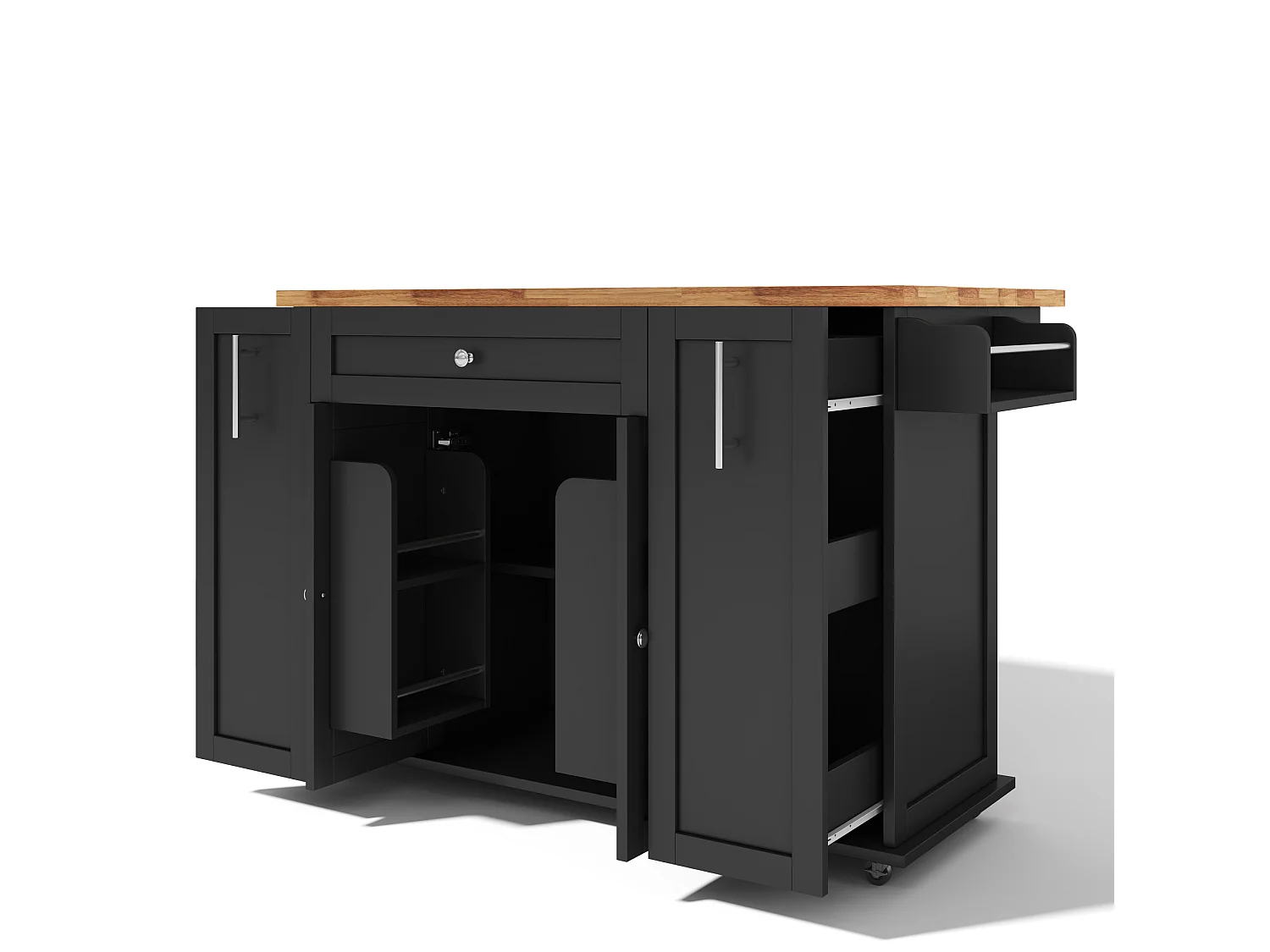 Îlot de cuisine mobile avec 3 tiroirs, 2 portes - Noir 120 × 45 (70) × 87 cm