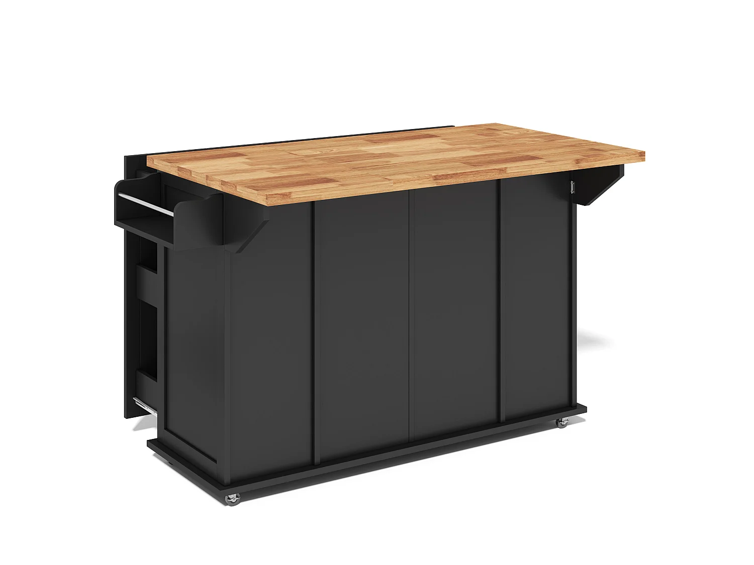 Îlot de cuisine mobile avec 3 tiroirs, 2 portes - Noir 120 × 45 (70) × 87 cm