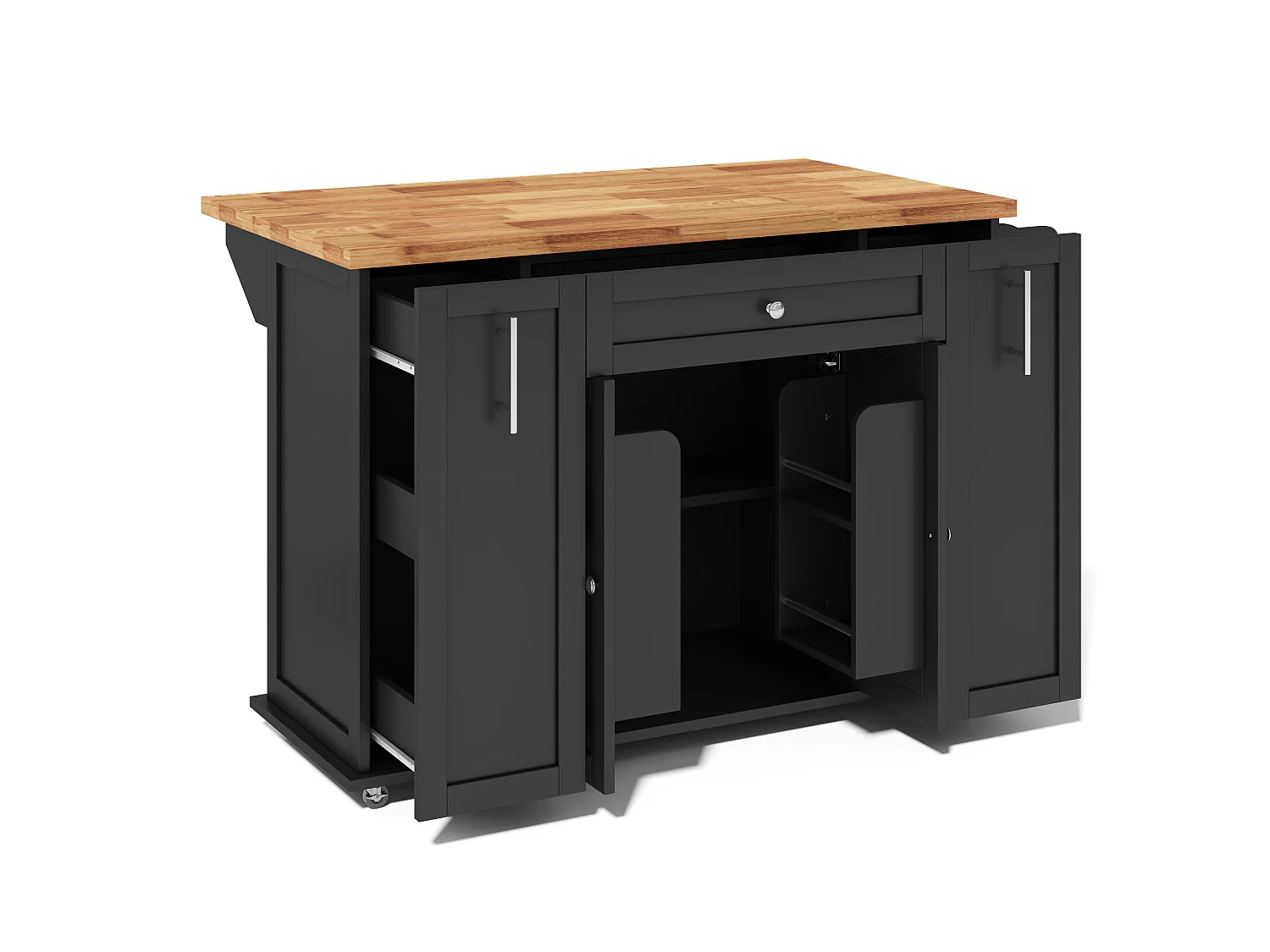 Îlot de cuisine mobile avec 3 tiroirs, 2 portes - Noir 120 × 45 (70) × 87 cm