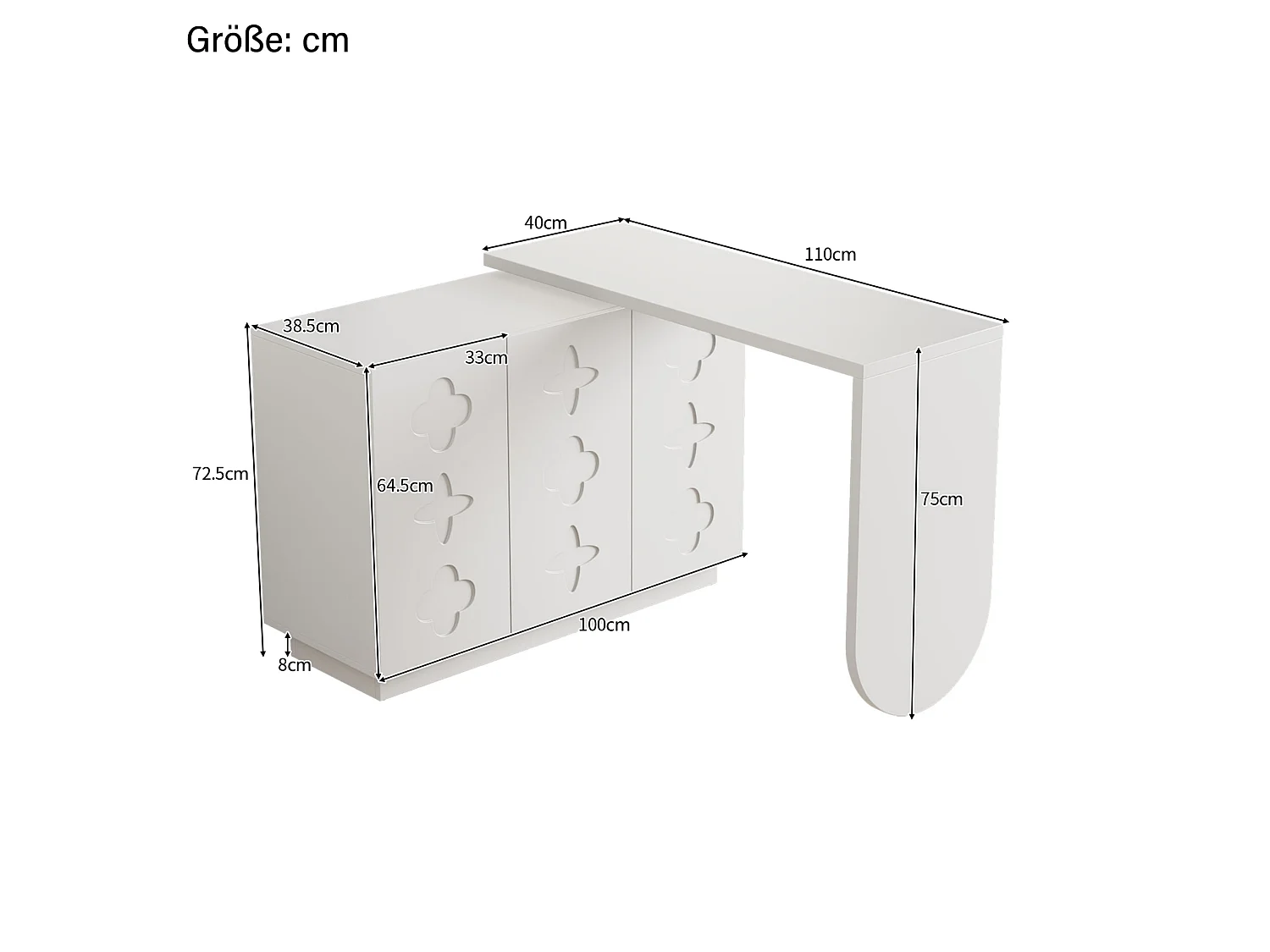Escritorio esquinero giratorio en forma de L con 3 puertas - Blanco 110 cm