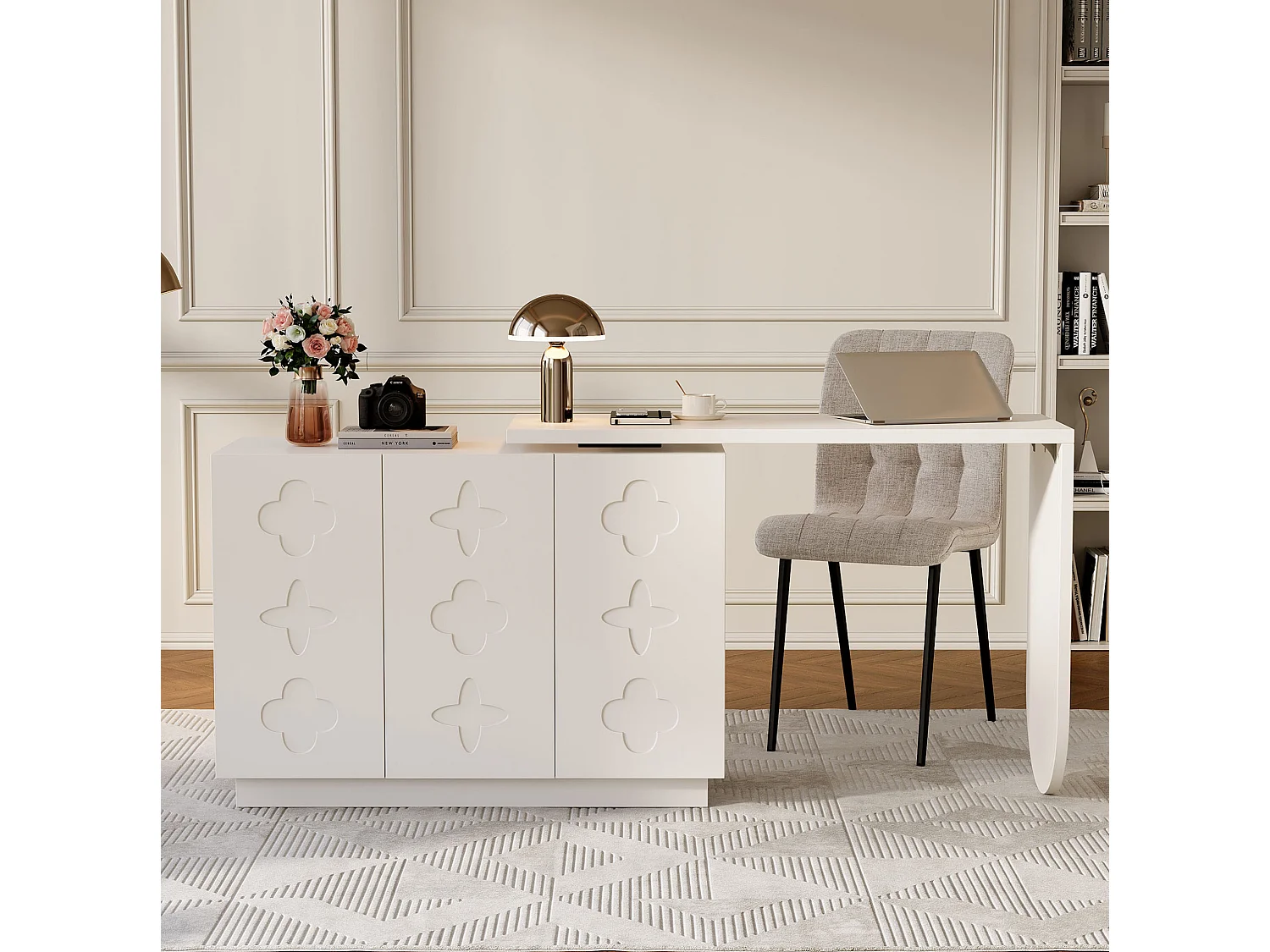 Escritorio esquinero giratorio en forma de L con 3 puertas - Blanco 110 cm