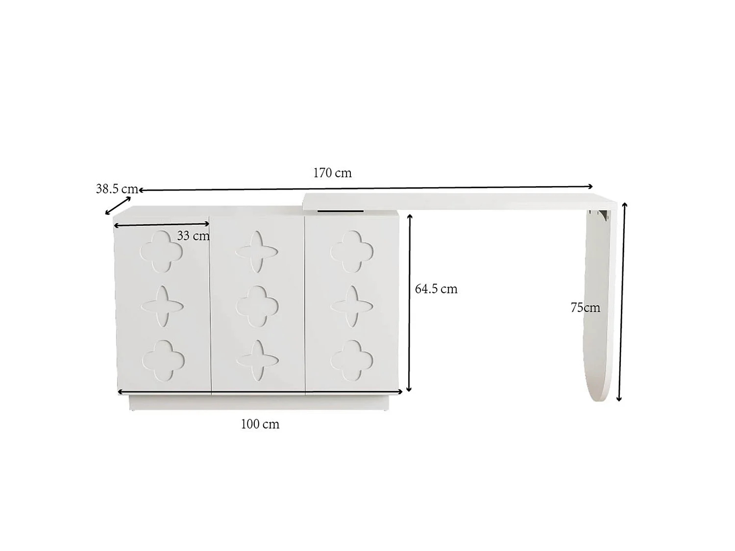 Escritorio esquinero giratorio en forma de L con 3 puertas - Blanco 110 cm