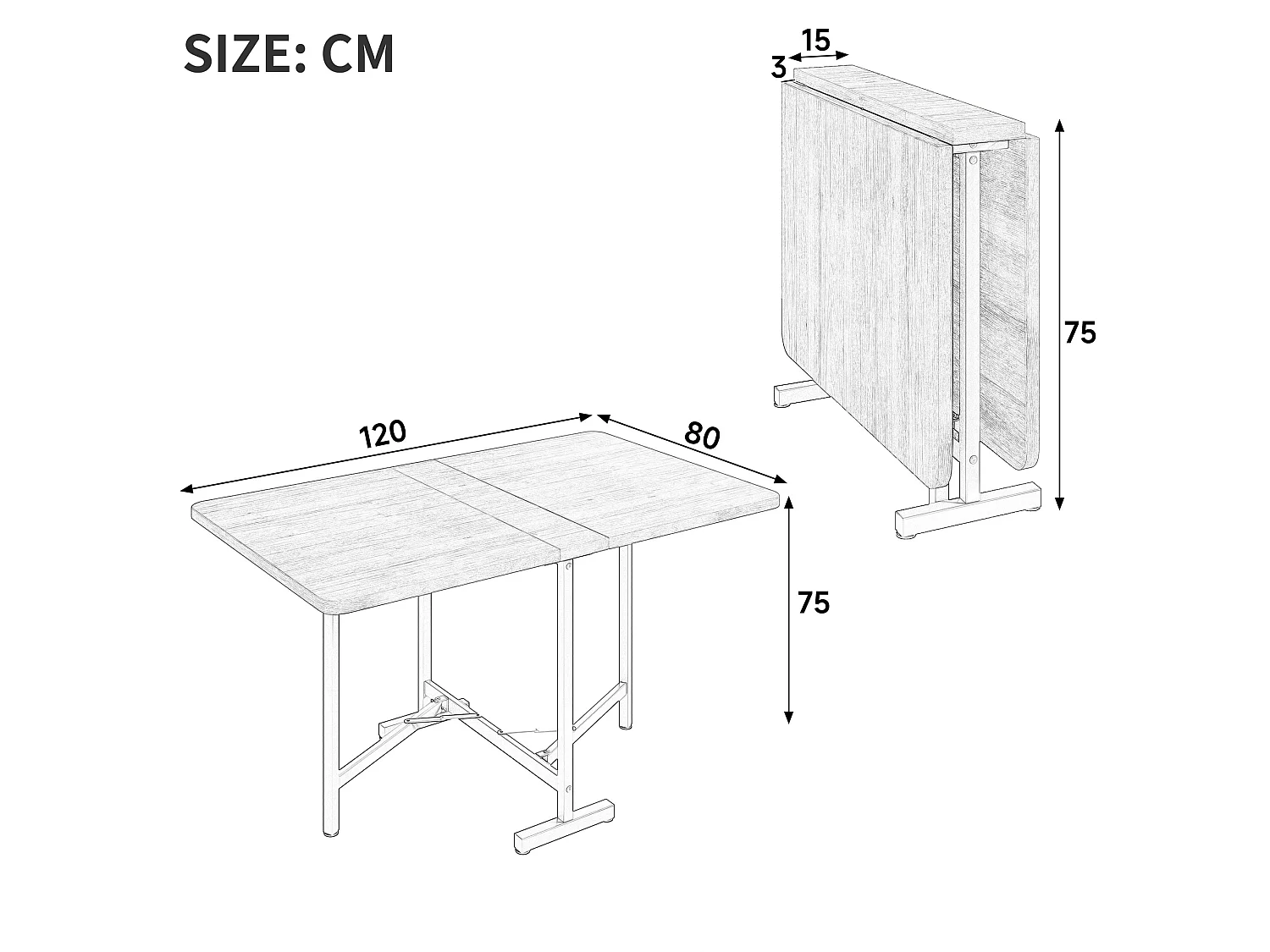 Table à manger pliable 120 x 80 cm marron - Pour 4-6 places