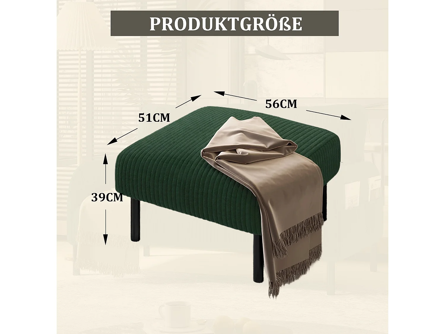 Cordury poef met metalen frame – Smaragdgroen