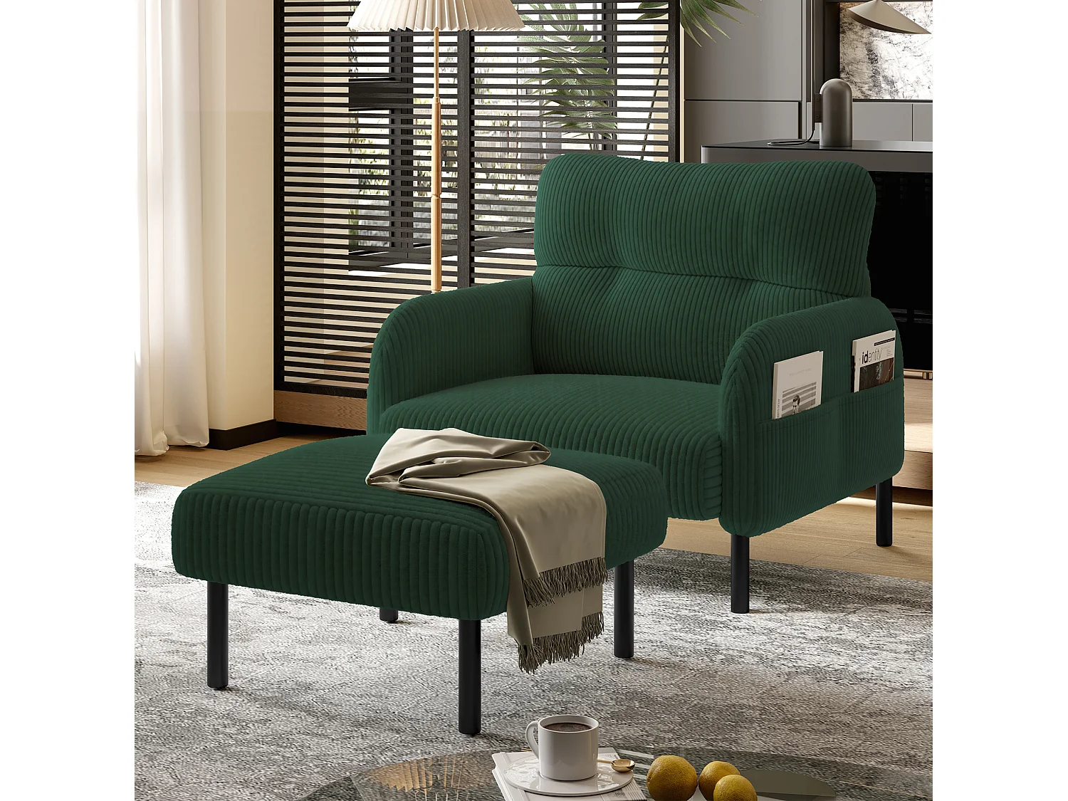 Cordury poef met metalen frame – Smaragdgroen