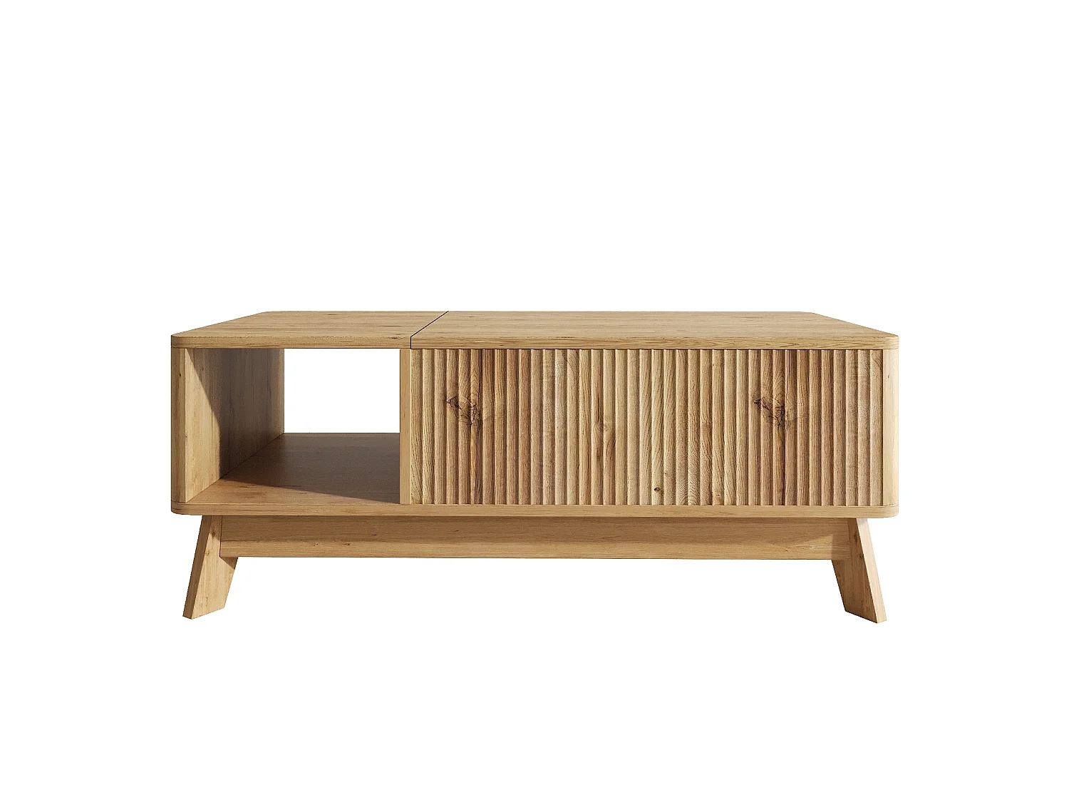 Table basse relevable 95x48x50 cm avec rangement caché - Naturel clair