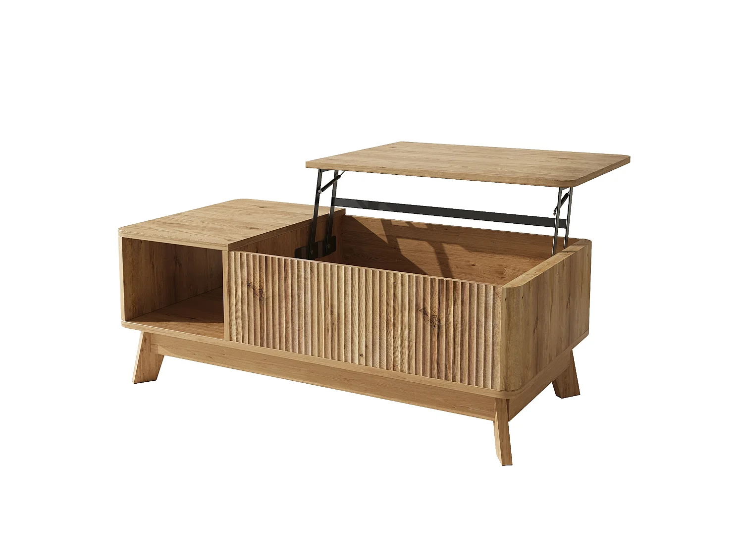 Table basse relevable 95x48x50 cm avec rangement caché - Naturel clair
