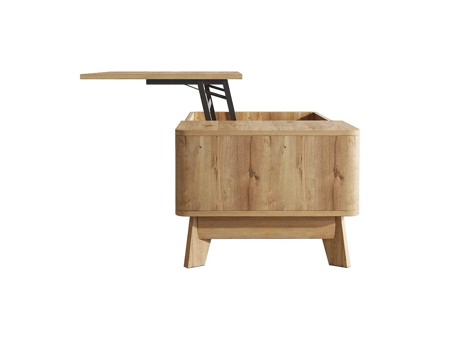 Table basse relevable 95x48x50 cm avec rangement caché - Naturel clair