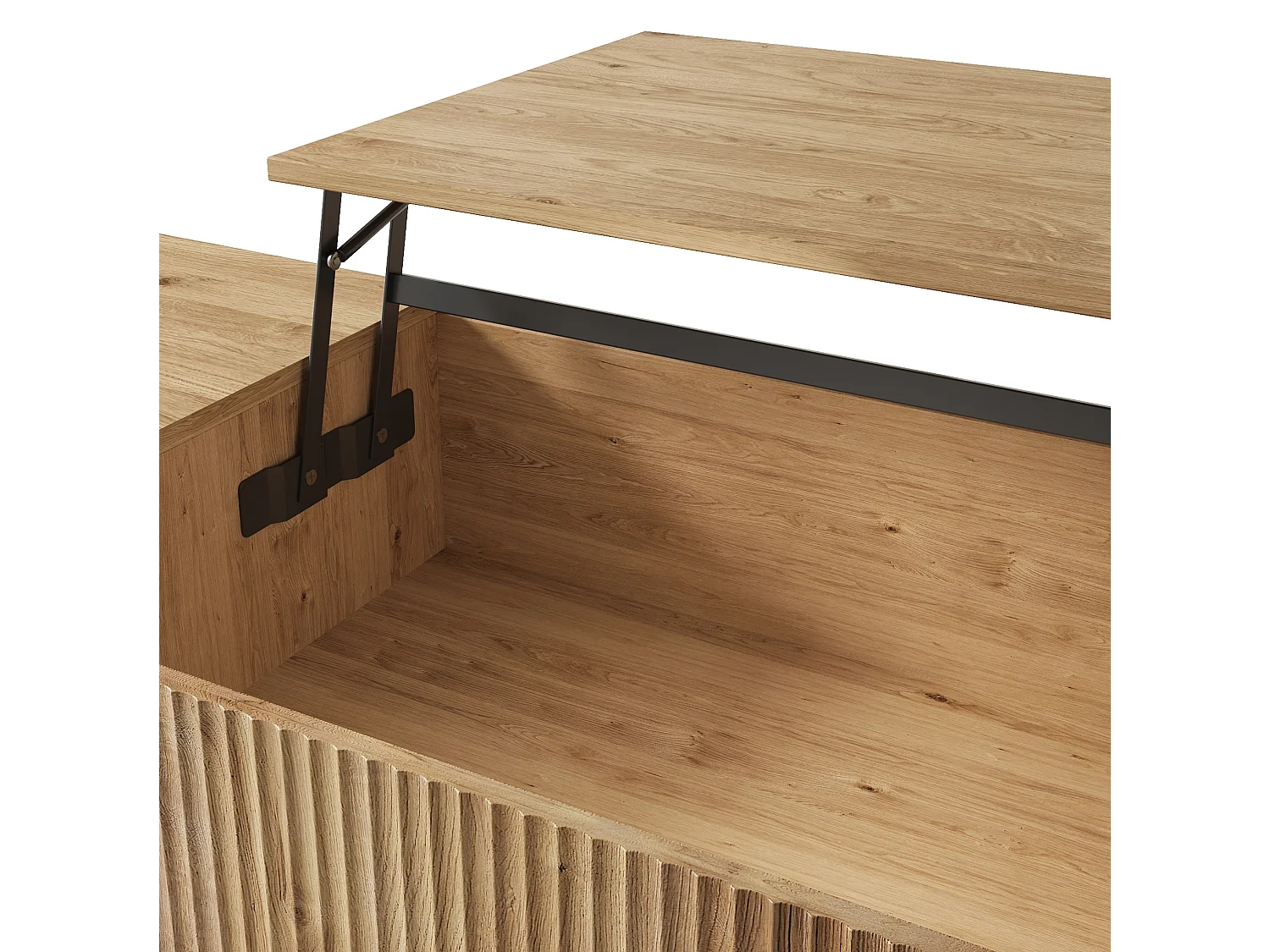Table basse relevable 95x48x50 cm avec rangement caché - Naturel clair