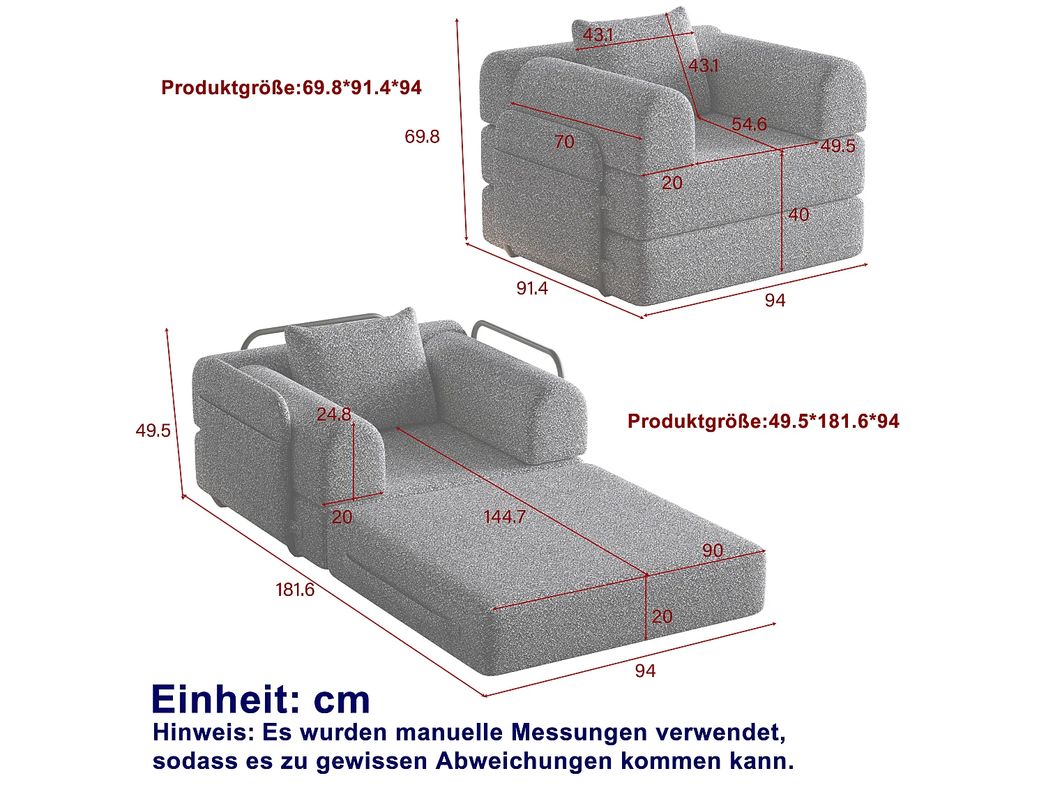 Sillón convertible de chenilla con 3 estructuras metálicas - Verde
