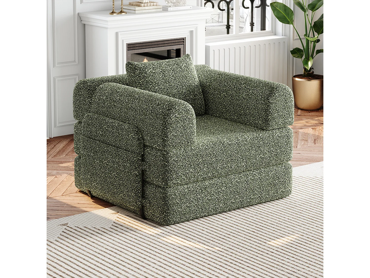Sillón convertible de chenilla con 3 estructuras metálicas - Verde