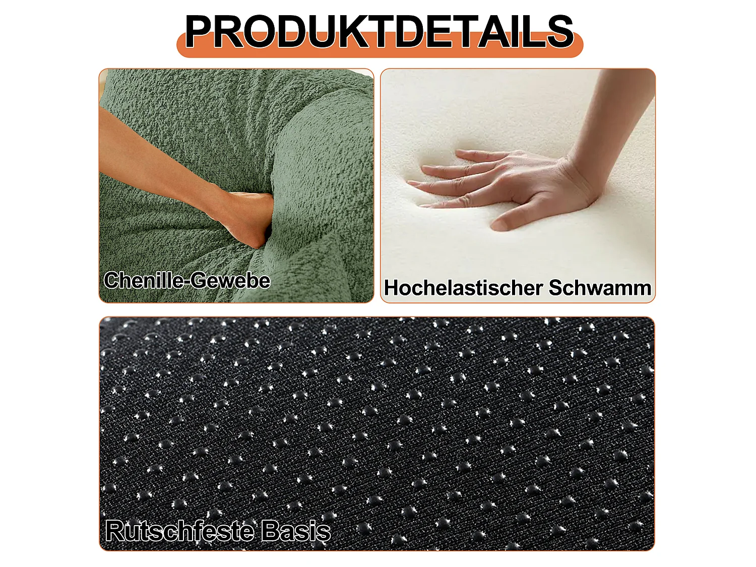 Sillón convertible de chenilla con 3 estructuras metálicas - Verde
