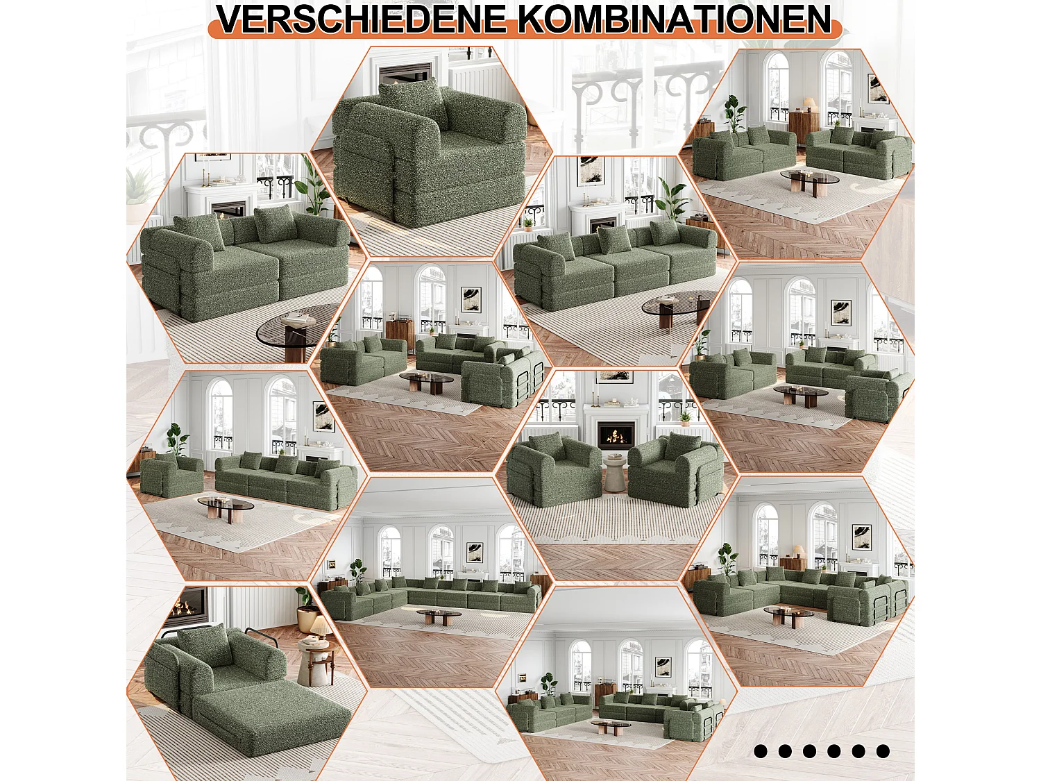 Sillón convertible de chenilla con 3 estructuras metálicas - Verde
