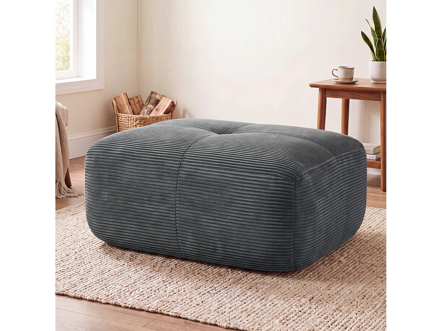Grijze corduroy poef 92,5 x 75 x 40 cm